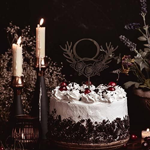 Vinisong Initials Q Cake Toppers, Vinisong Letter Cake Topper Brown Wood Wreath Cake Decorations Monogram Cake Topper Rustic Wedding Cake Decor(Q,Design 11)