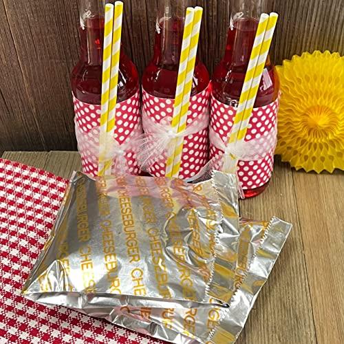 Outside the Box Papers Printed Foil Cheeseburger Bags- 75 Pack - Silver, Yellow