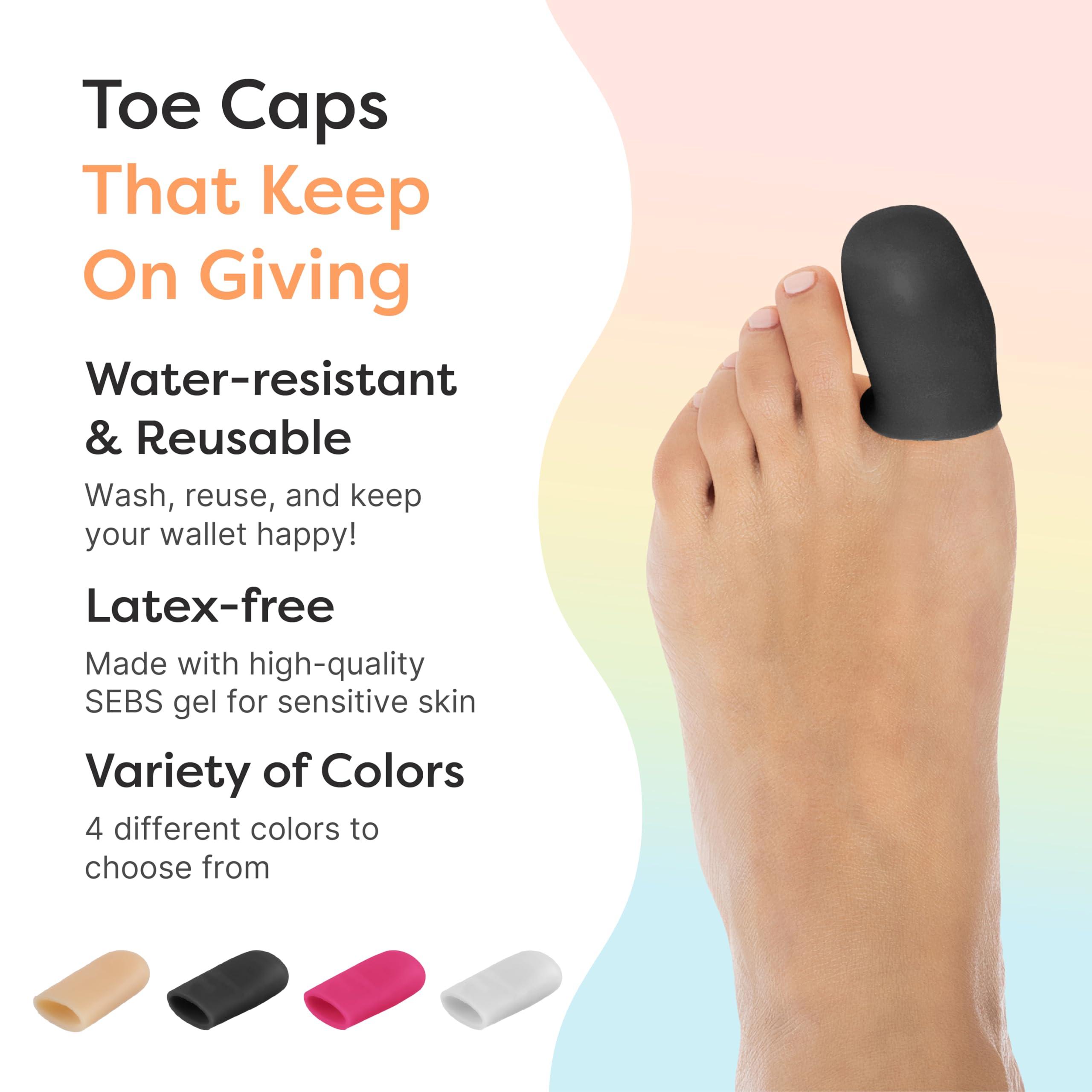 ZenToes ZenToes 6 Pack Gel Toe Cap and Protector - Cushions and Protects to Provide Relief from Missing or Ingrown Toenails, Corns, Blisters, Hammer Toes (Large, Black)
