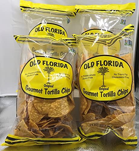 Old Florida Gourmet Products, Inc Old Florida Gourmet Original Tortilla Chips 11 oz, - PACK OF FOUR (4) - World Famous Gluten Free Non-GMO Thin And Crispy Tortillas - Authentic South Florida Snack, Yellow