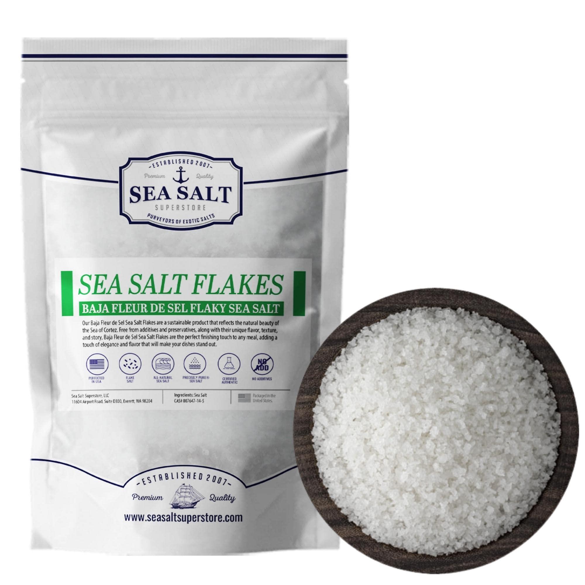 Sea Salt Superstore Flaky Sea Salt, Hand Harvested Sea Salt Flakes, Baja Fleur de Sel Flake Salt, Gourmet Finishing Flaky Salt for Baking and Cooking, 7 oz Bag, Sea Salt Superstore