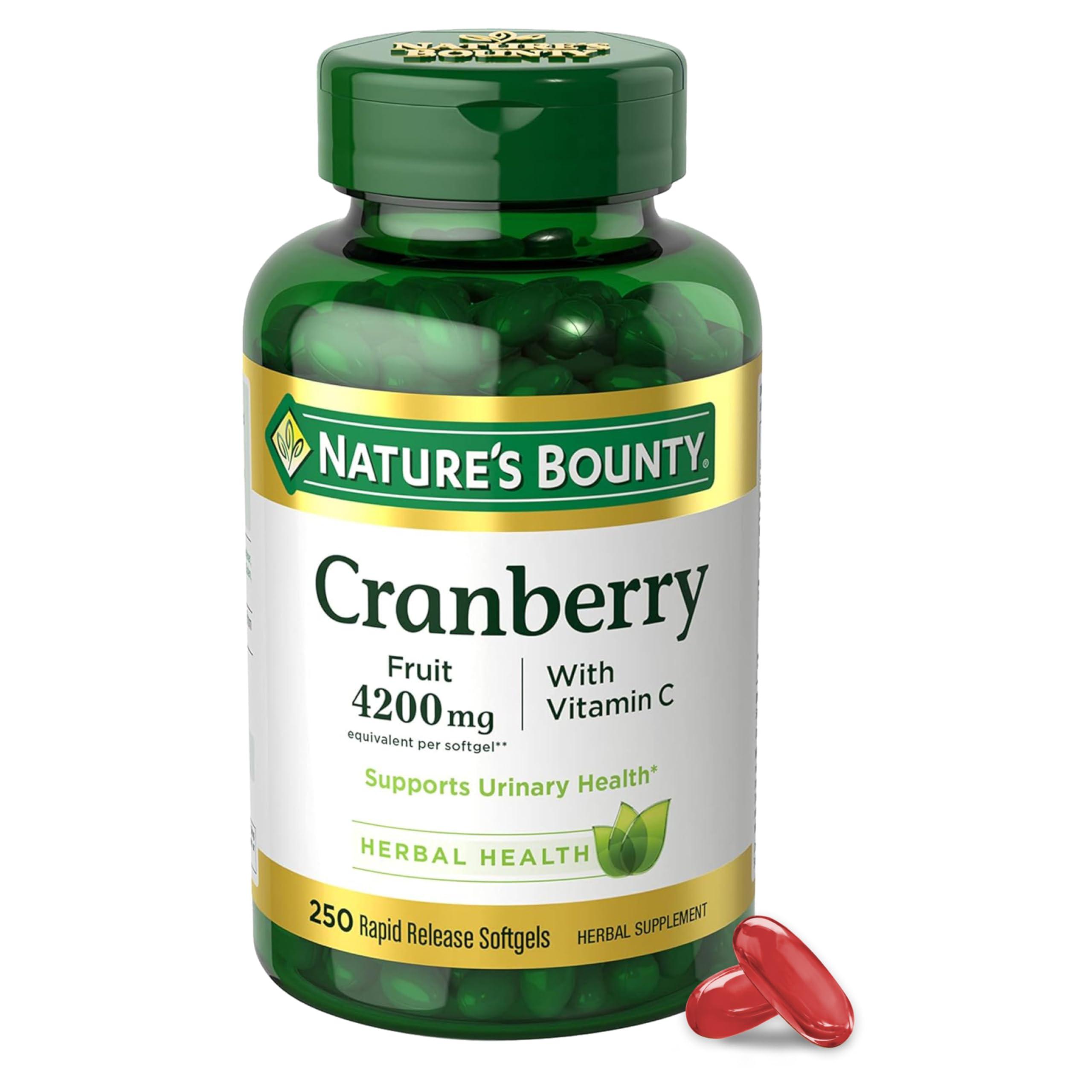 Nature's Bounty Nature's Bounty Cranberry Pills for Women Urinary Tract Health, Cranberry Supplements with Concentrate & Vitamin C, 250 Softgels (Pack of 1)