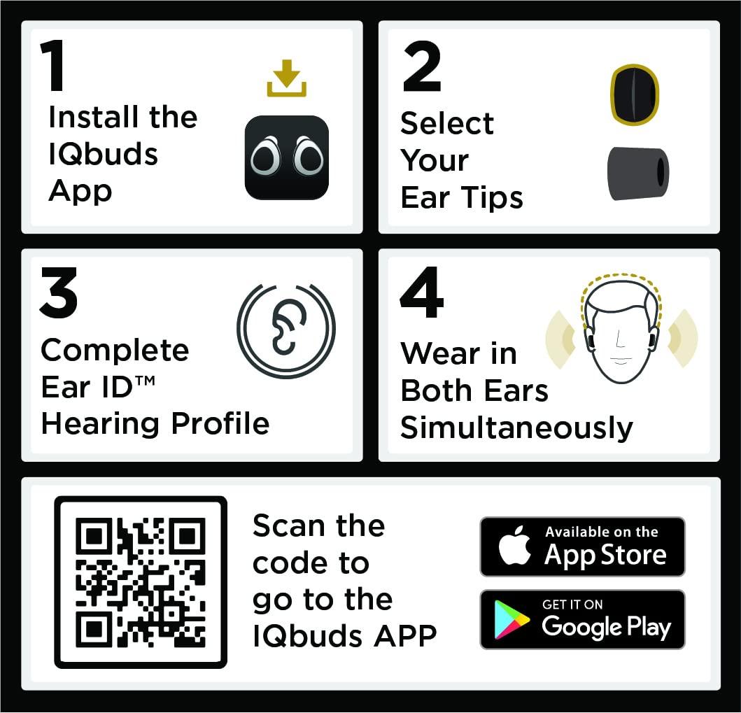 Nuheara IQbuds 2 MAX Hearing Amplifier with Personalization via IQbuds App, 7 Preset Programs, Bluetooth, Rechargeable, Active Noise Cancellation, 1 Pair of Earbuds