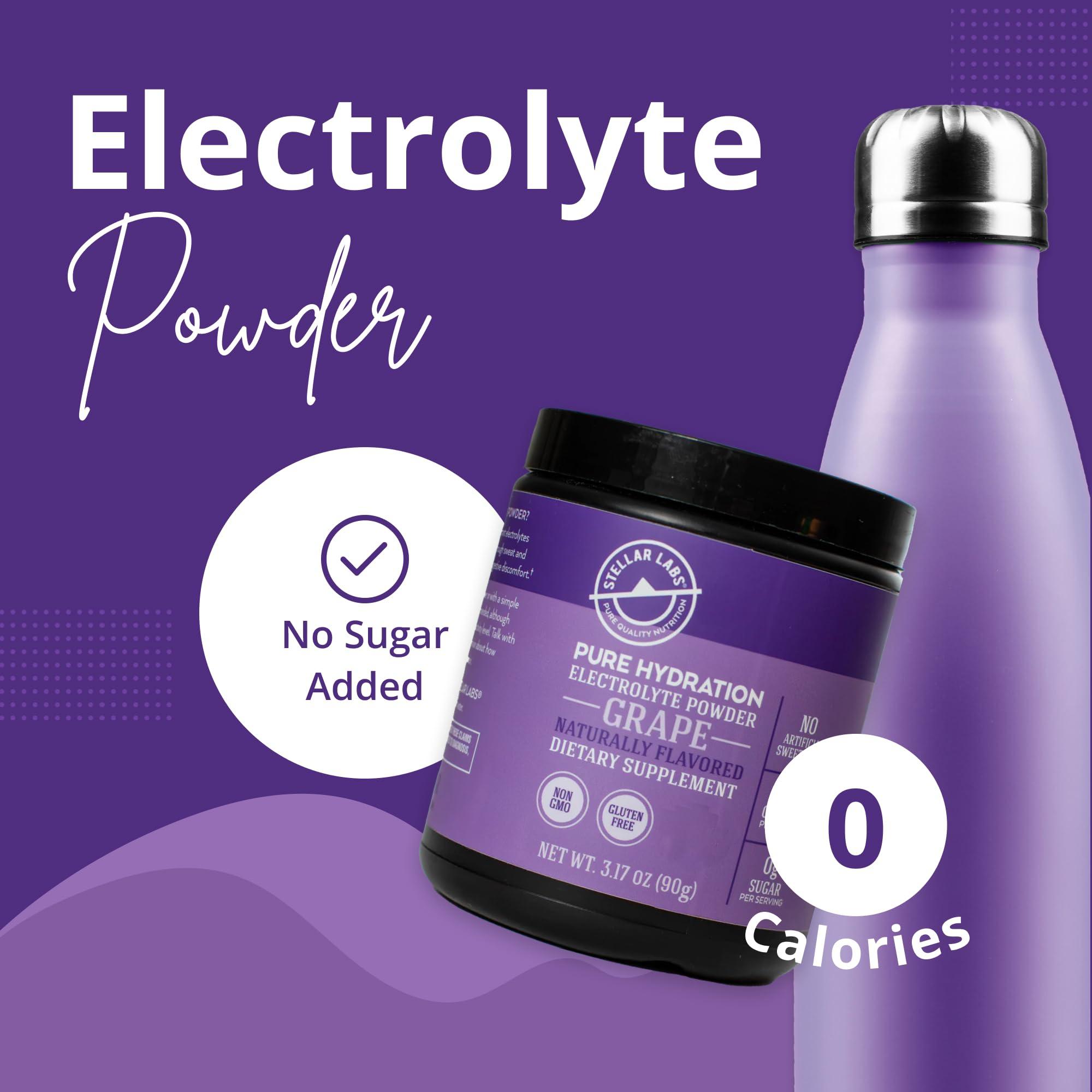 Stellar Labs Stellar Labs Electrolyte Powder No Sugar | Low FODMAP Hydration Multiplier Powdered Drink Mix | Keto Friendly, Sugar Free, Non-GMO, Gluten Free Dehydration Relief | Grape, 30 Servings