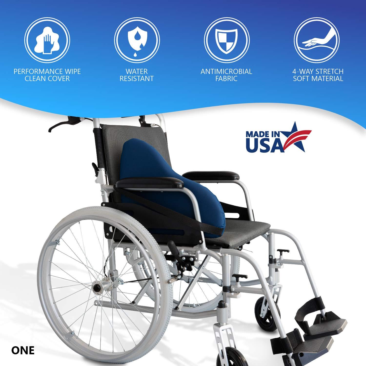 NYOrtho NYOrtho Wheelchair Lateral Support - L-Shape Padded Lateral Support Cushion with High-Performance Stretch Fabric Cover and Reversible Elastic Bands - Contoured Wheelchair Cushion for Better Posture