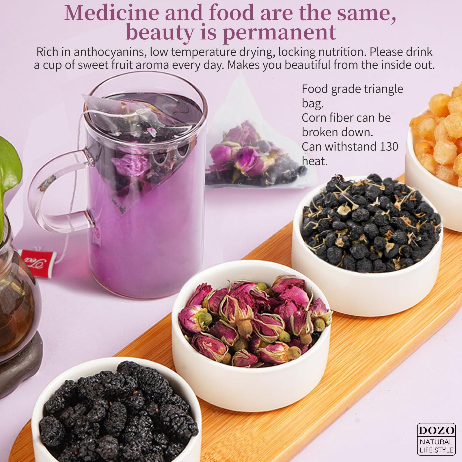 DOZO DOZO Beauty tea Bright Beauty Tea Bags Black Mulberries Rose Black Wolfberry Tea 6.35oz/180g (30bags) Glow Beautiful Flower Tea Mulberry Black Goji Berries Anthocyanin Vegan Health Herbal Tea