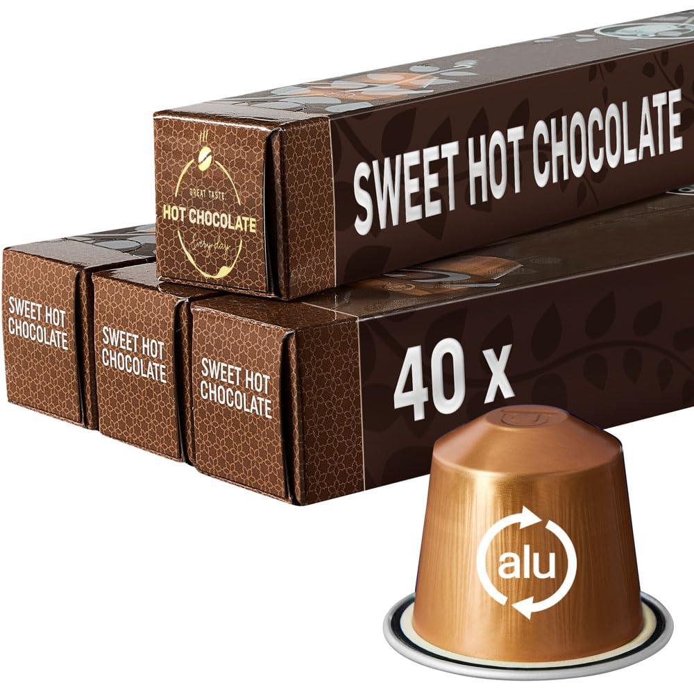 REAL COFFEE GREAT TASTE. EVERY DAY SWEET Hot Chocolate Pods | Compatible with Nespresso | 40 Aluminum Capsules | Perfect for kids or a delicious Caf Mocha | Compatible with see picture #2 |
