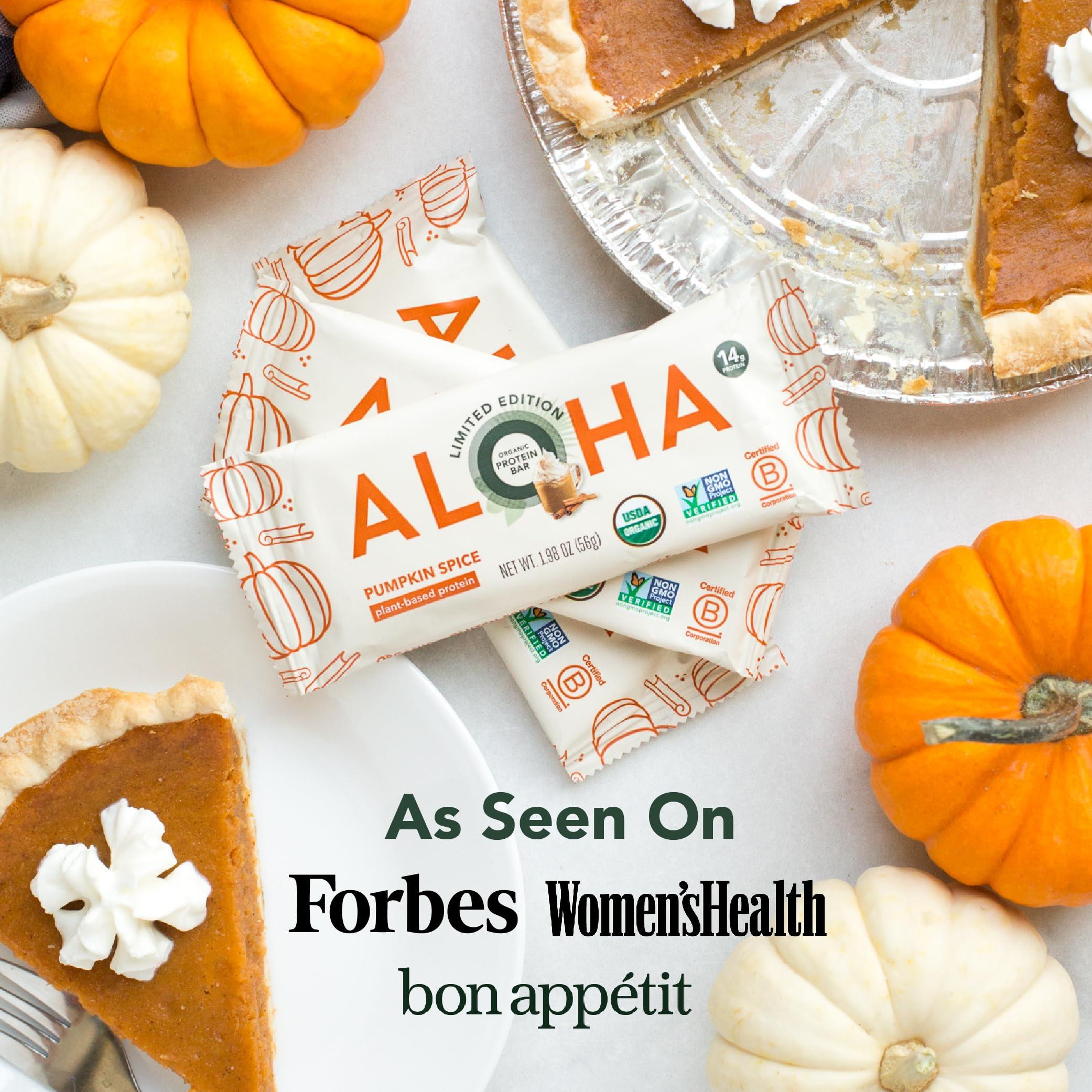 ALOHA ALOHA Organic Plant Based Protein Bars - Pumpkin Spice, Vegan, Low Sugar, Gluten-Free, Low Carb, Non-GMO, No Stevia, No Erythritol - LIMITED EDITION, 12 Count (Pack of 1)