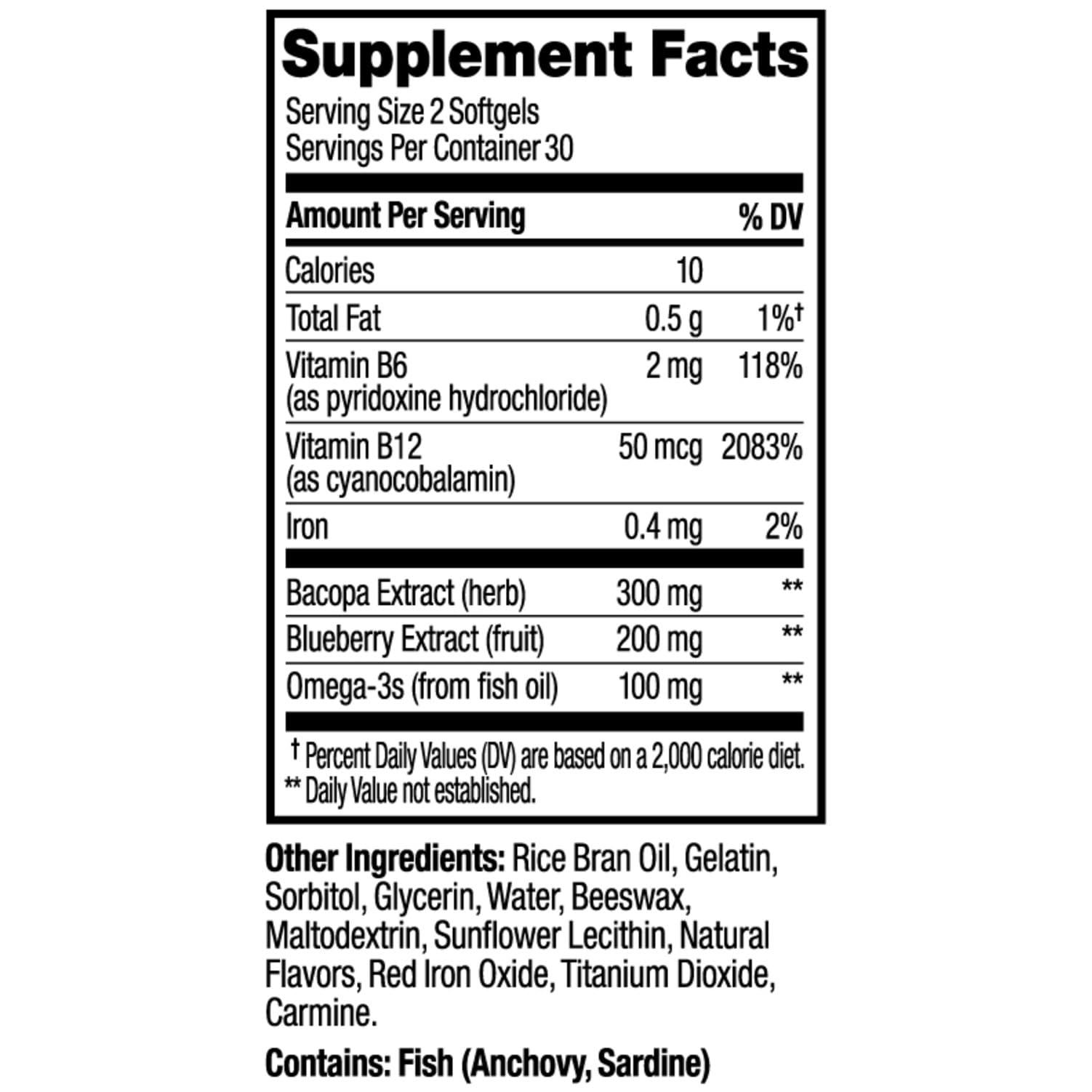 OLLY OLLY Ultra Strength Brain Softgels, Nootropic, Supports Healthy Brain Function, Memory, Focus and Concentration, Omega-3s, Vitamins B6 and B12, 30 Day Supply - 60 Count