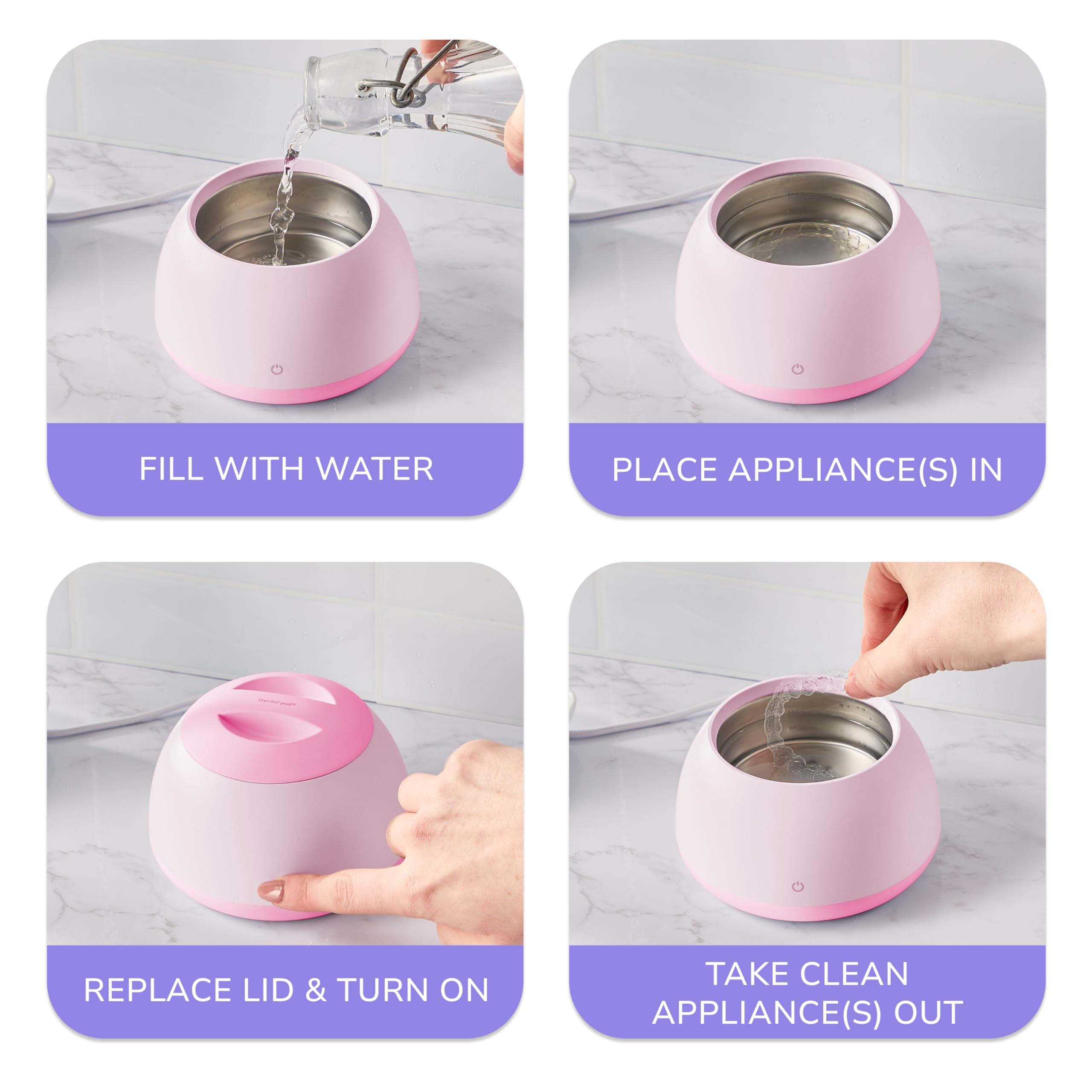 Zima Dental Zima Dental Pod | Rose Pink | Ultrasonic Retainer Cleaner Machine | Aligner, Nightguard, Mouth Guard, Denture Cleaner | Oral Dental Care FSA HSA Approved