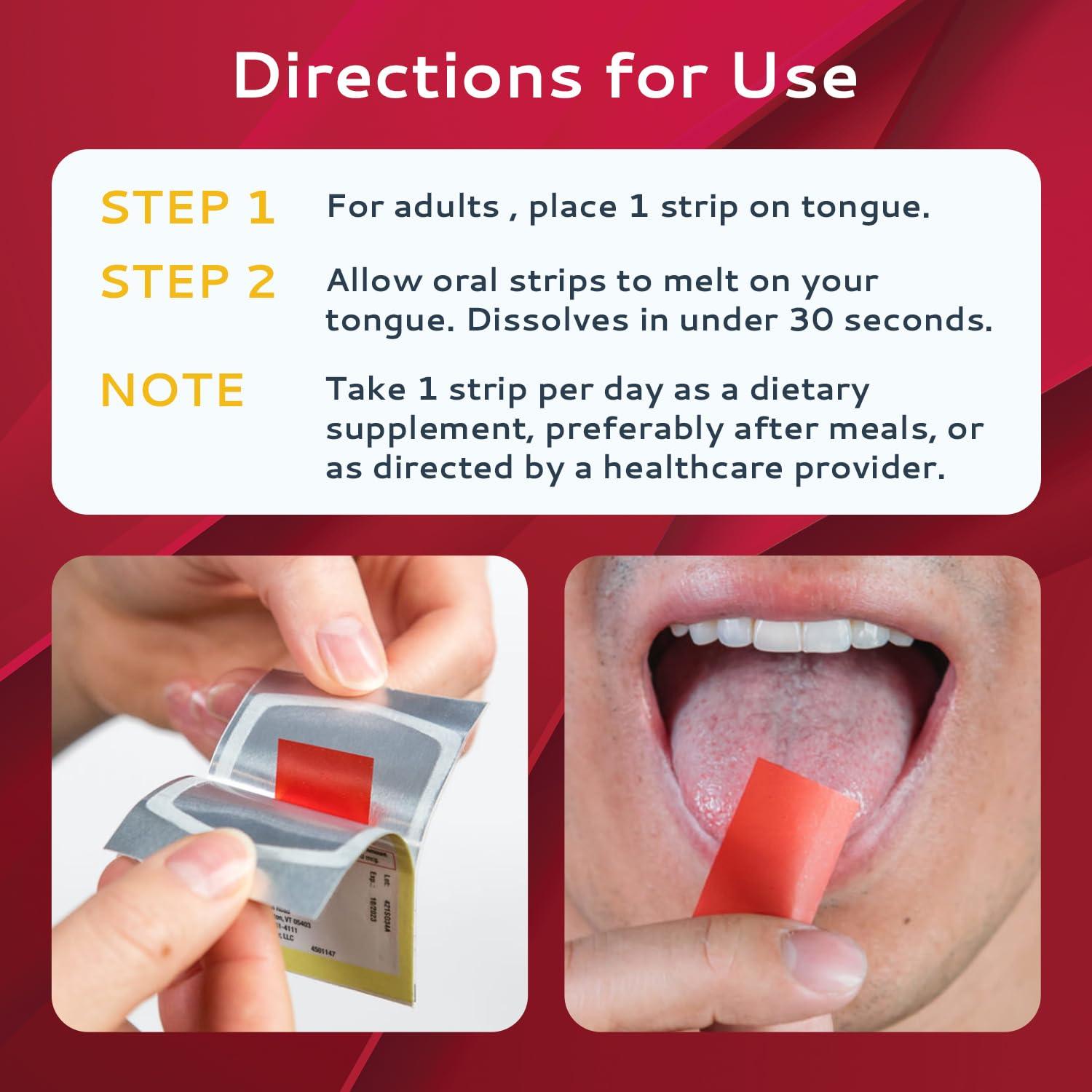 CALMOUR CALMOUR Vitamin B12 Strips 30 Pack | Easy Oral Dissolvable Mint Flavored Strips | 1500 mcg Strips | VIT B12 Dissolve Under Tongue | Methylcobalamin B-12 Vitamin Formula | Vegan Friendly & Gluten Free