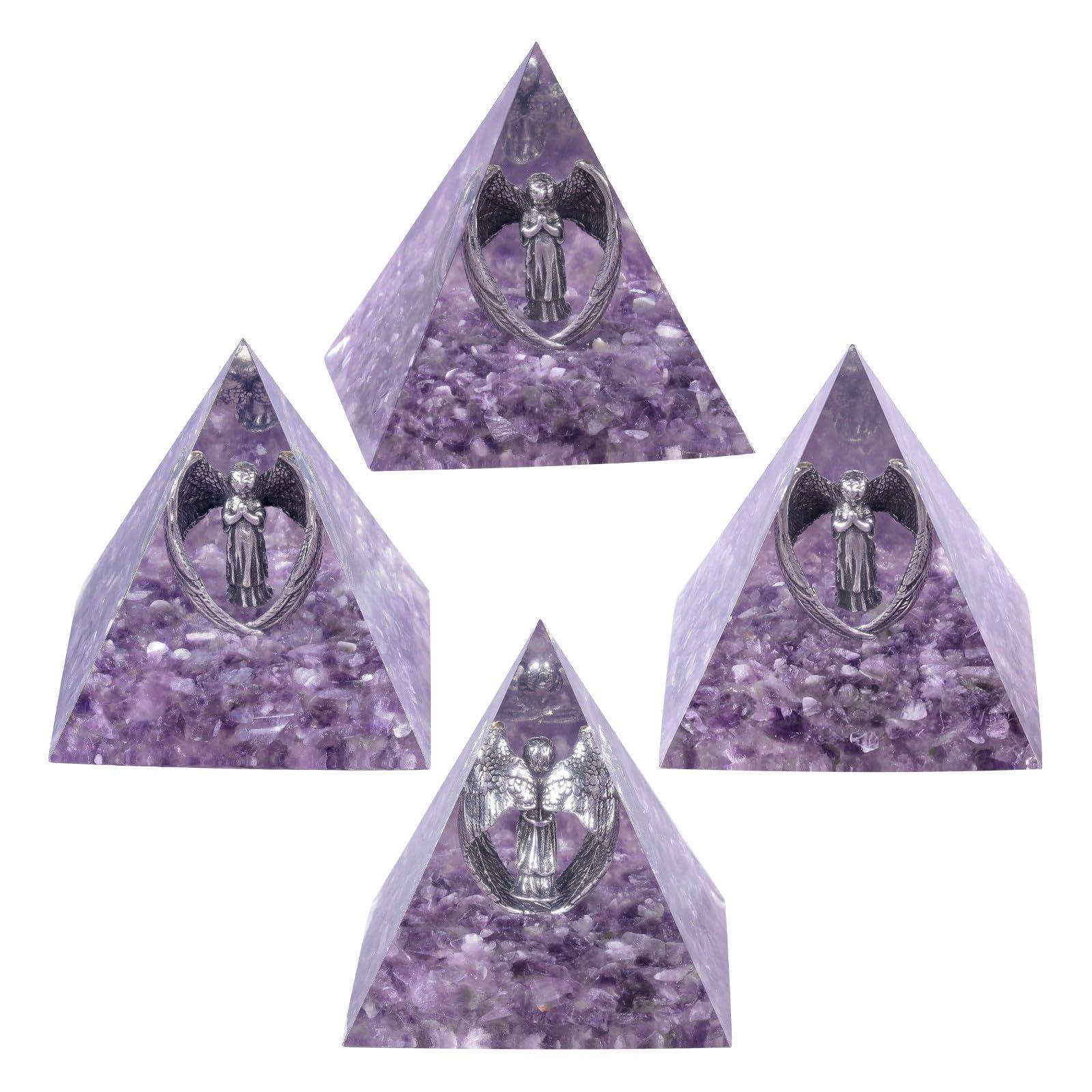 TUMBEELLUWA TUMBEELLUWA Guardian Angel Crystal Pyramid Praying Stone Statue Orgone Energy Generator for Protection Meditation Reiki Healing, Amethyst