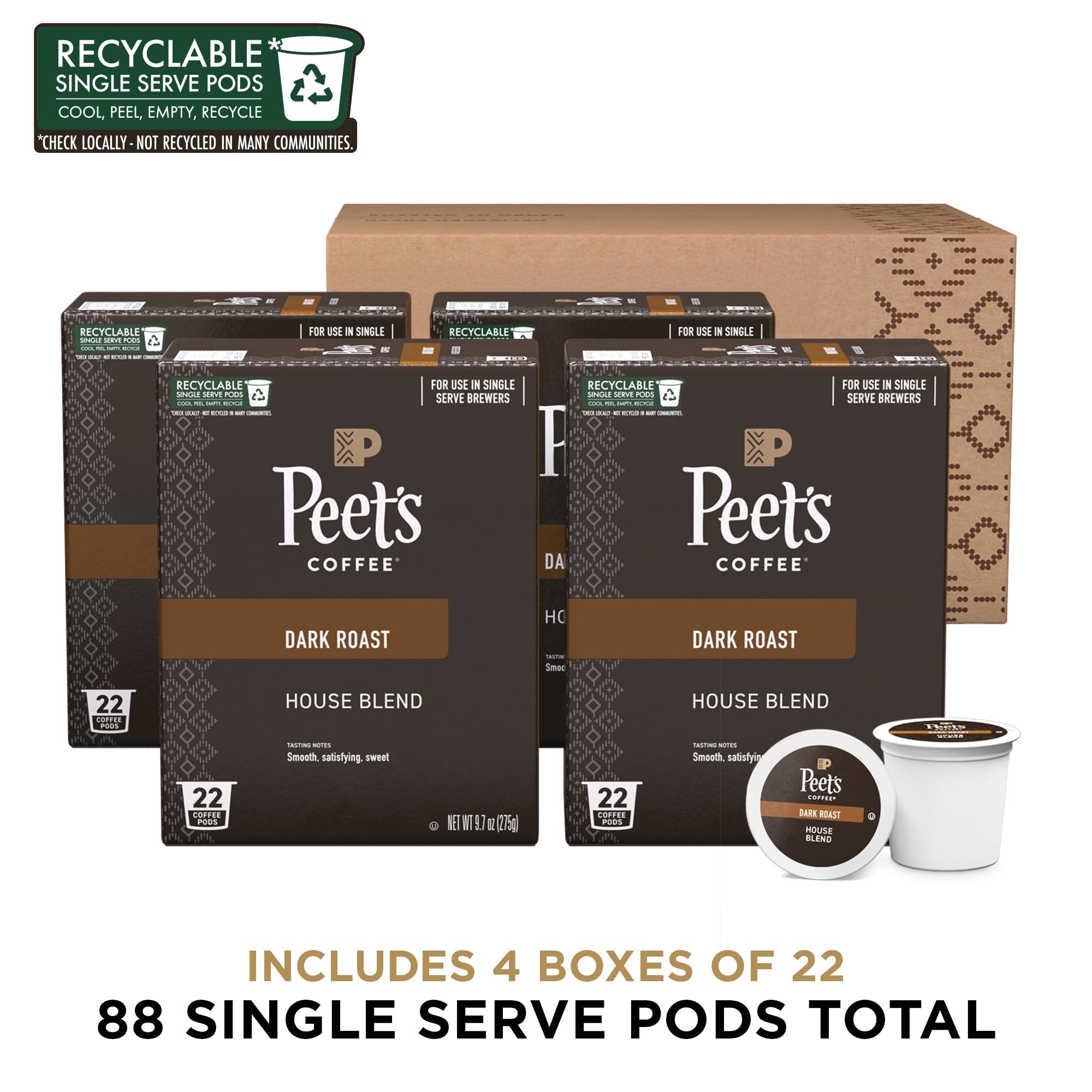 Peet's Coffee Peet\'s Coffee, Dark Roast Keurig K-Cup Pods - House Blend 88 Count (4 Boxes of 22 K-Cup Pods)