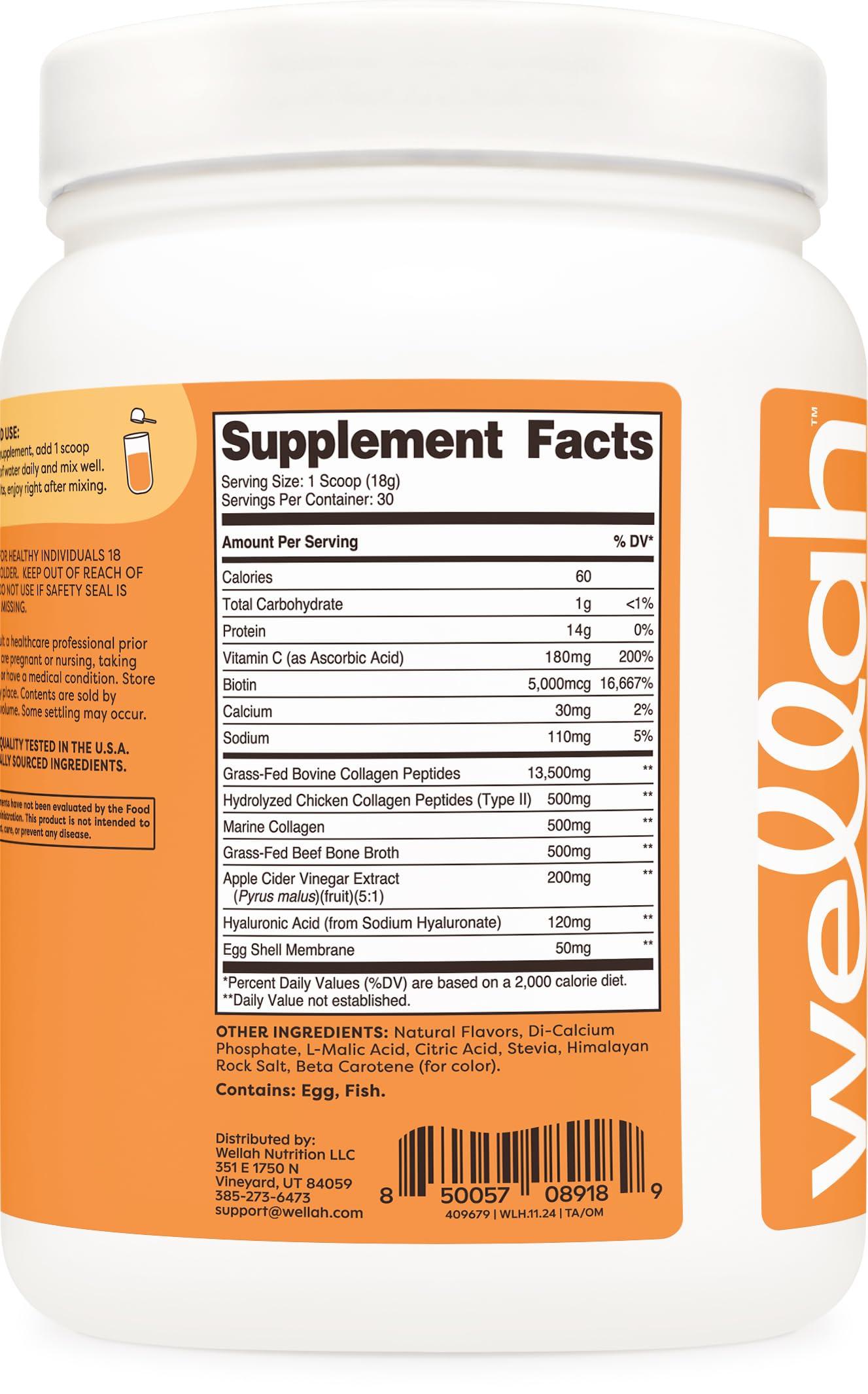 Wellah Wellah The Afterglow Multi Collagen Protein + Beauty (30 Servings, Orange Mango) - Hair, Skin, Nail & Joint Support - Non-GMO and Gluten Free