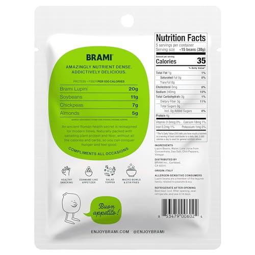 BRAMI BRAMI Lupini Beans Snack, Chili & Lime, 7g Plant Based Protein, 0g Net Carbs, Vegan, Vegetarian, Keto, Mediterranean Diet, Non Perishable, 5.3 oz