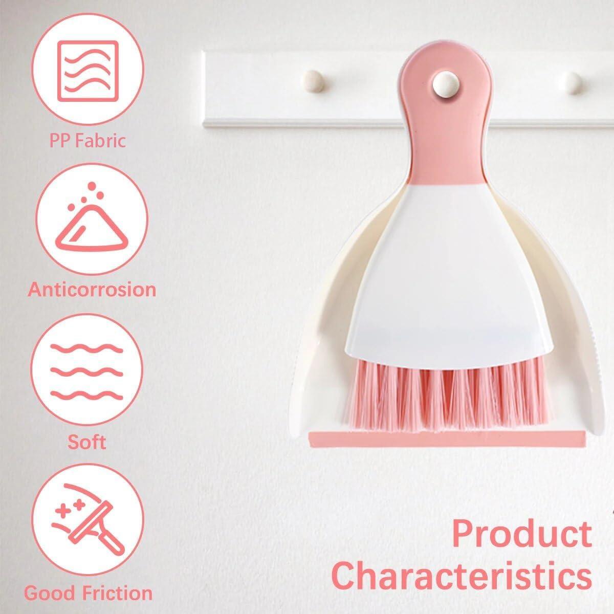WDDBHSKN Dust pan Broom Brush Dustpan - Small Broom and Dustpan Set,Mini Broom and Dustpan,Small Dustpan and Brush Set for Home Cleaning, Sofa, Desk, Guinea Pig Cage, Cat Litter etc.Pink