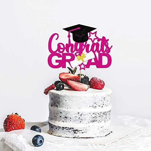 Bdayshop Congrats Grad Cake Topper Purple 2023 Graduation Cap Cake Decorations for Boys Girls Glitter Graduation Theme Party Decoration Supplies for University College Graduate Women Men