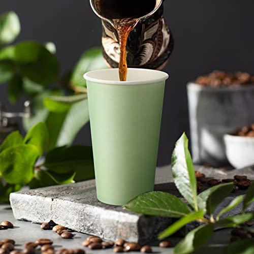 Funtery Funtery 100 Count Paper Cups Disposable Bridal Shower Cups Paper Cups for Wedding Holiday Picnic Party Coffee Beverage Tea(16 oz,Sage Green)