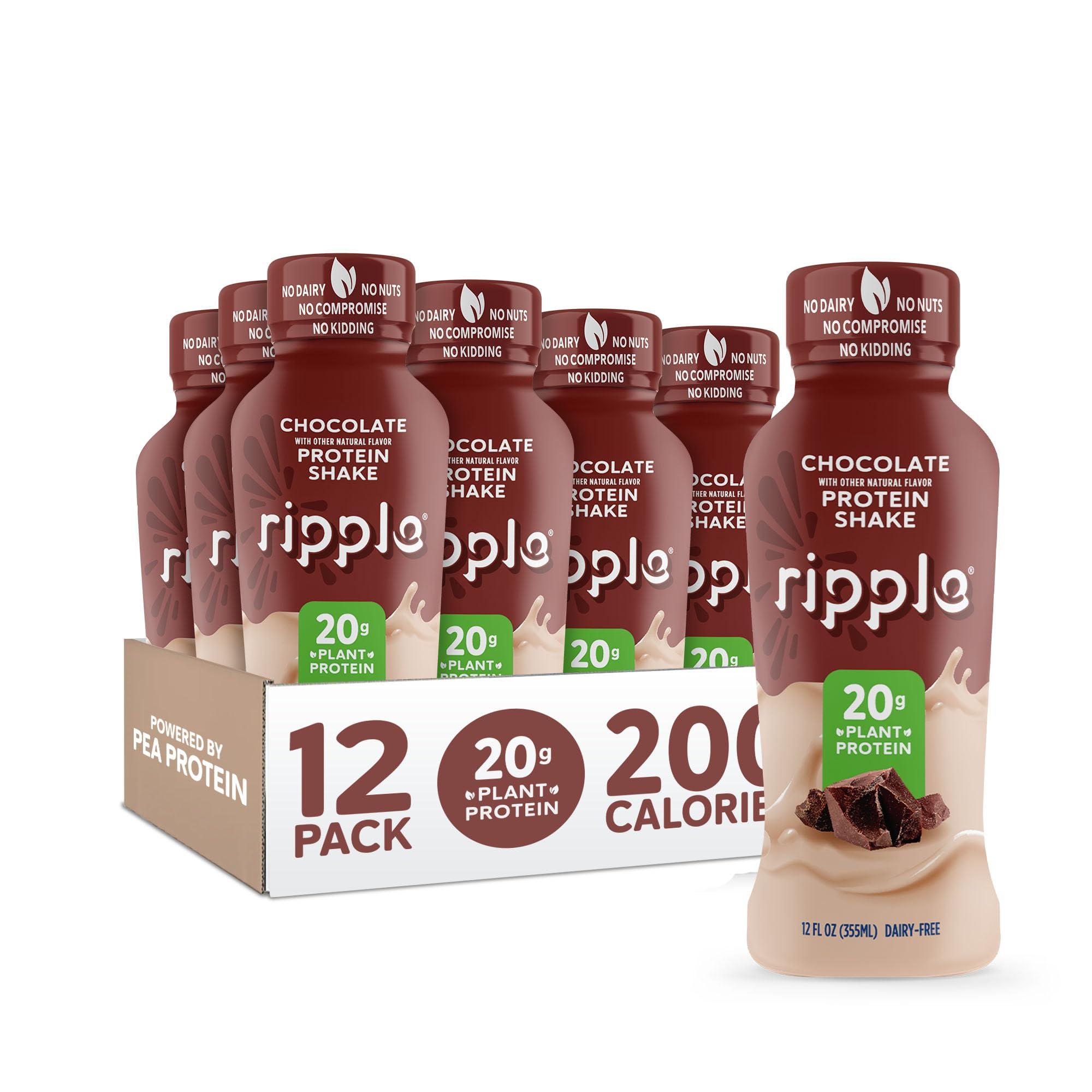 Ripple Ripple Vegan Protein Shake, Chocolate 12 Fl Oz (12 Pack) & Ripple Vegan Protein Shake, Vanilla (12 Pack) | 24 Pack