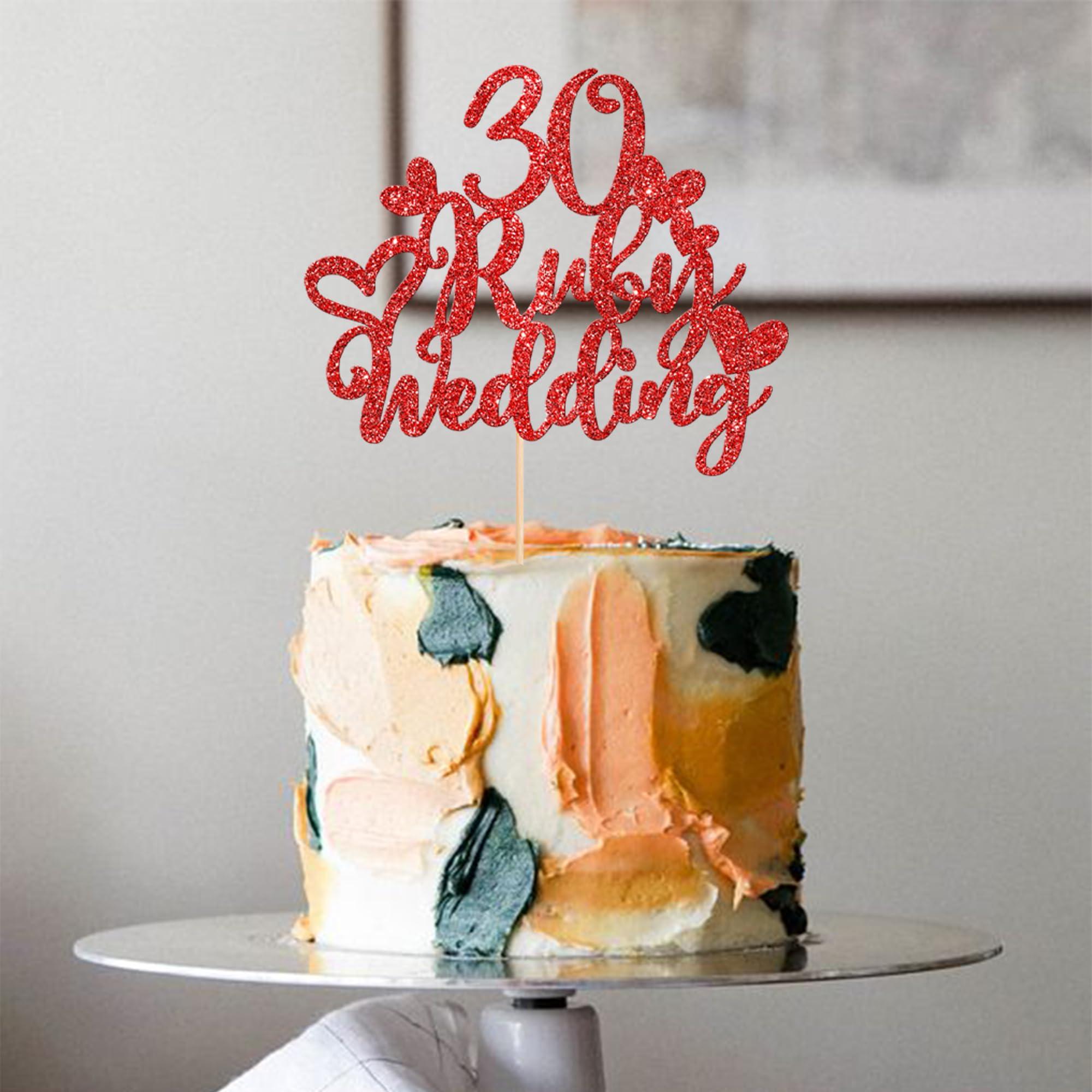 ZHUOWEISM 1 PCS 30 Ruby Wedding Cake Topper Glitter Red 30 Ruby Years Cake Pick Decoration for Happy 30th Anniversary Wedding Party Cake Decorations Supplies