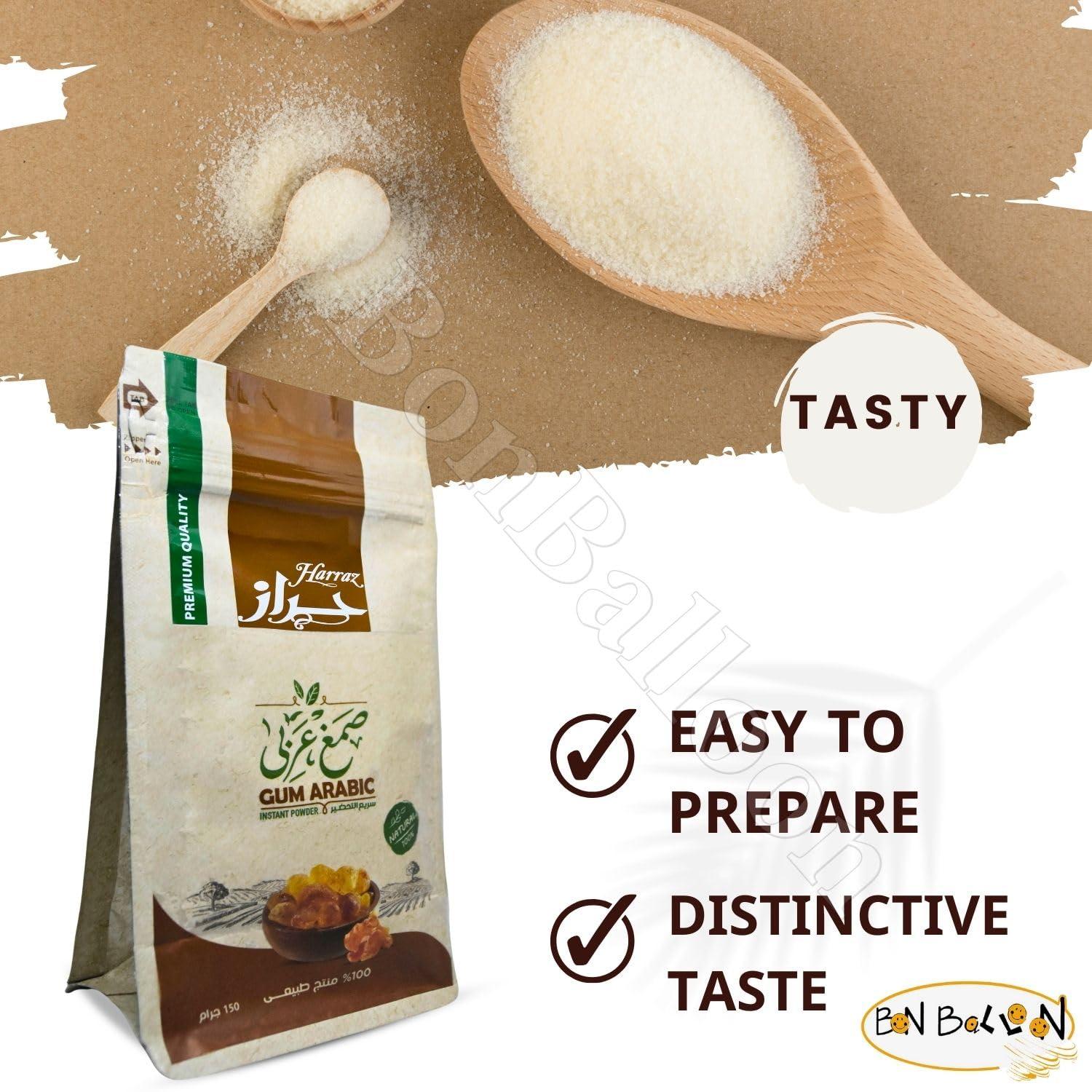 Egyptian Pure & Natural Instant Harraz Gum Powder Arabic Hashab Pure Premium Acacia Arab Arabian Dried Saracenic Sengalia Senegal Acacia Seyal Non Gmo & Vegan Halal Kosher (5.29 oz / 150 gm)
