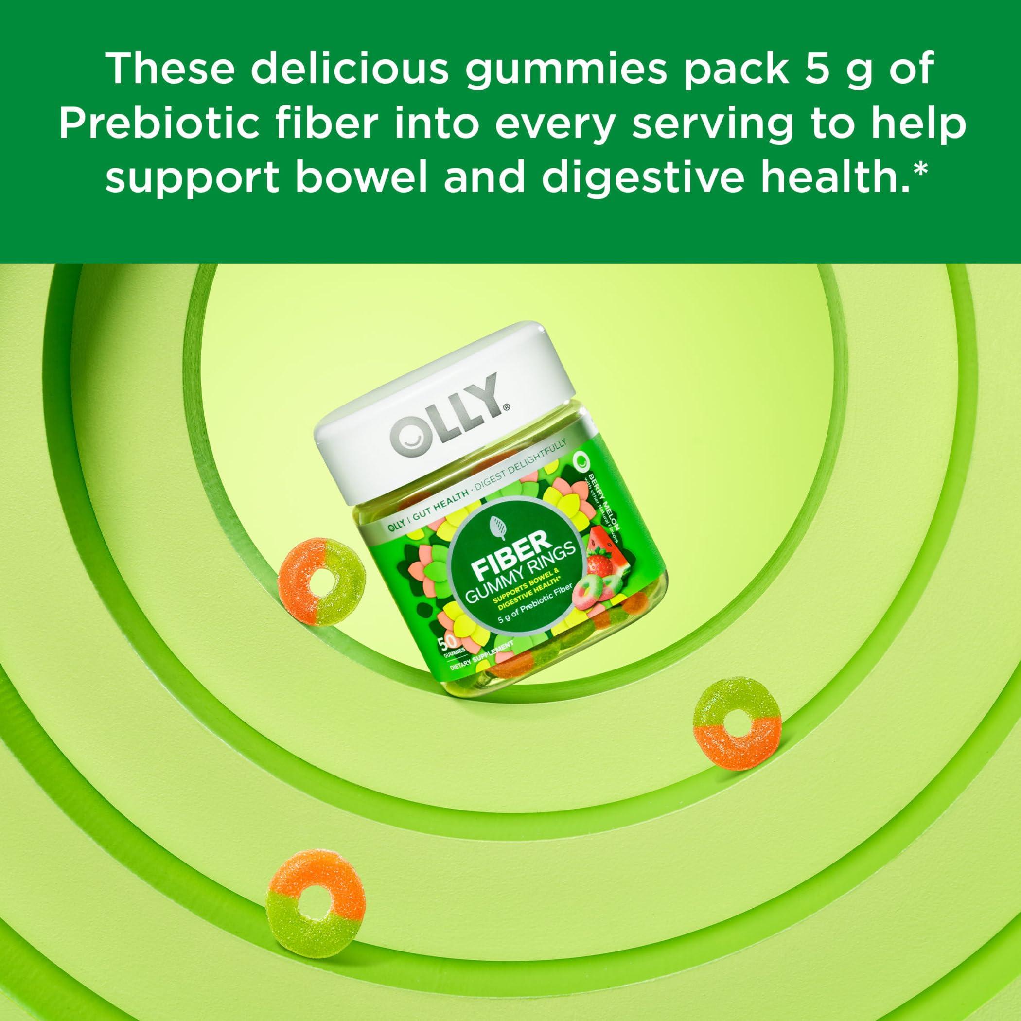 OLLY OLLY Fiber Gummy Rings, 5g Prebiotic Fiber, FOS (Fructo-oligosaccharides), Digestive Support & Undeniable Beauty Gummy, for Hair, Skin, Nails, Biotin, Vitamin C, Keratin, Chewable Supplement