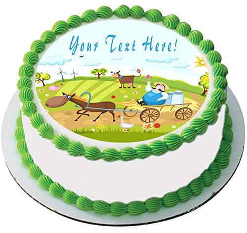 Edible Prints On Cake Farm With Farm Animals - Edible Cake Topper and Cupcake Topper (7.5" round)