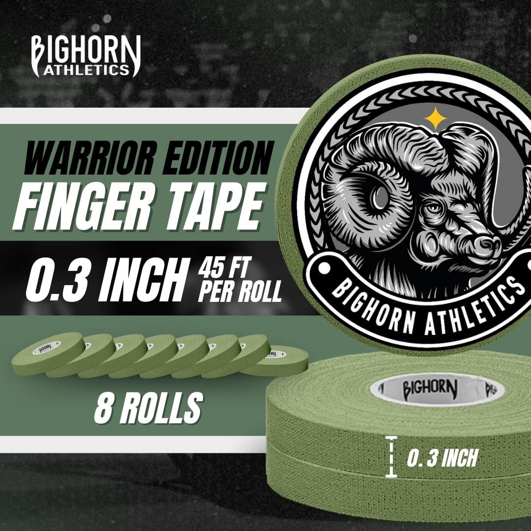 Bighorn Athletics Bighorn Athletics Jiu Jitsu Finger Tape | Athletic Sports Tape for Injuries & Support: BJJ, Judo, MMA, Rock Climbing, Volleyball, Crossfit, Hands & Toes | 0.3-Inch x 45-feet, 8-Rolls, Military Green