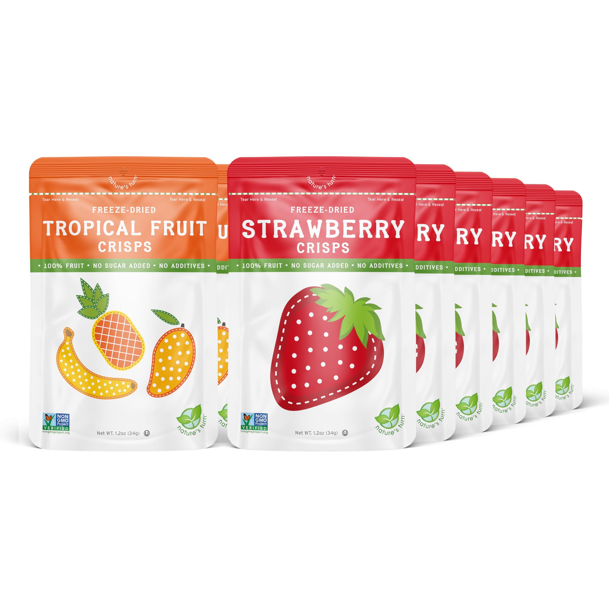 Nature\'s Turn Natures Turn Freeze-Dried Fruit Snacks, Strawberry and Tropical Crisps, Pack of 12 (1.2 oz Each)