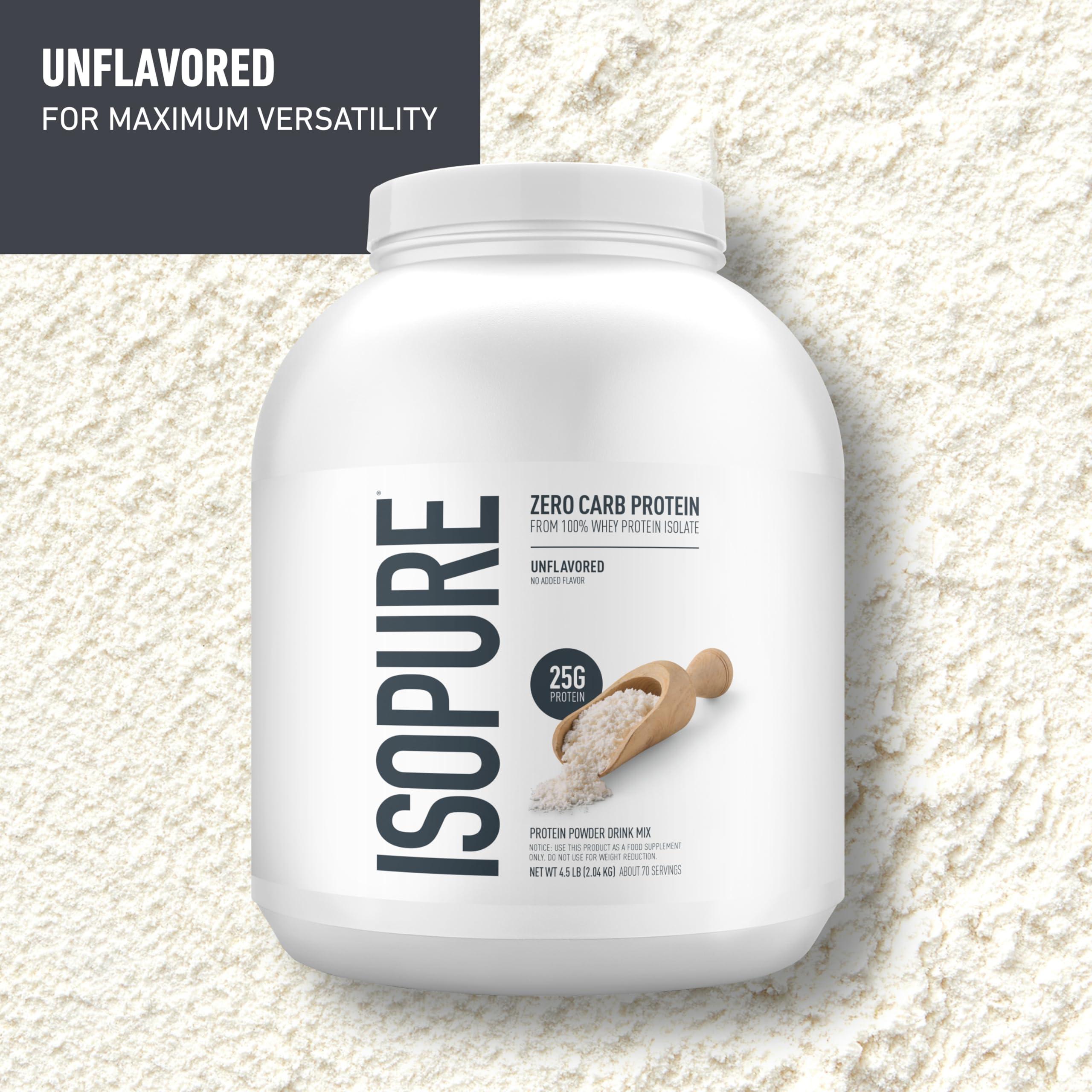 Isopure Isopure Zero Carb 100% Pure Whey Isolate Protein Powder, Lactose Free, Gluten Free, with Vitamins, Unflavored, 25g Protein Per Serving, 4.5 Lbs, 50 Servings