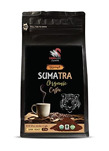 SWAN LIFE ESSENTIALS organic arabica whole bean coffee - SUMARTA GROUND COFFEE ORGANIC, arabica, dark rost, fair trade, low acidity - fair trade gifts for women, 1 Bag (12 Oz)