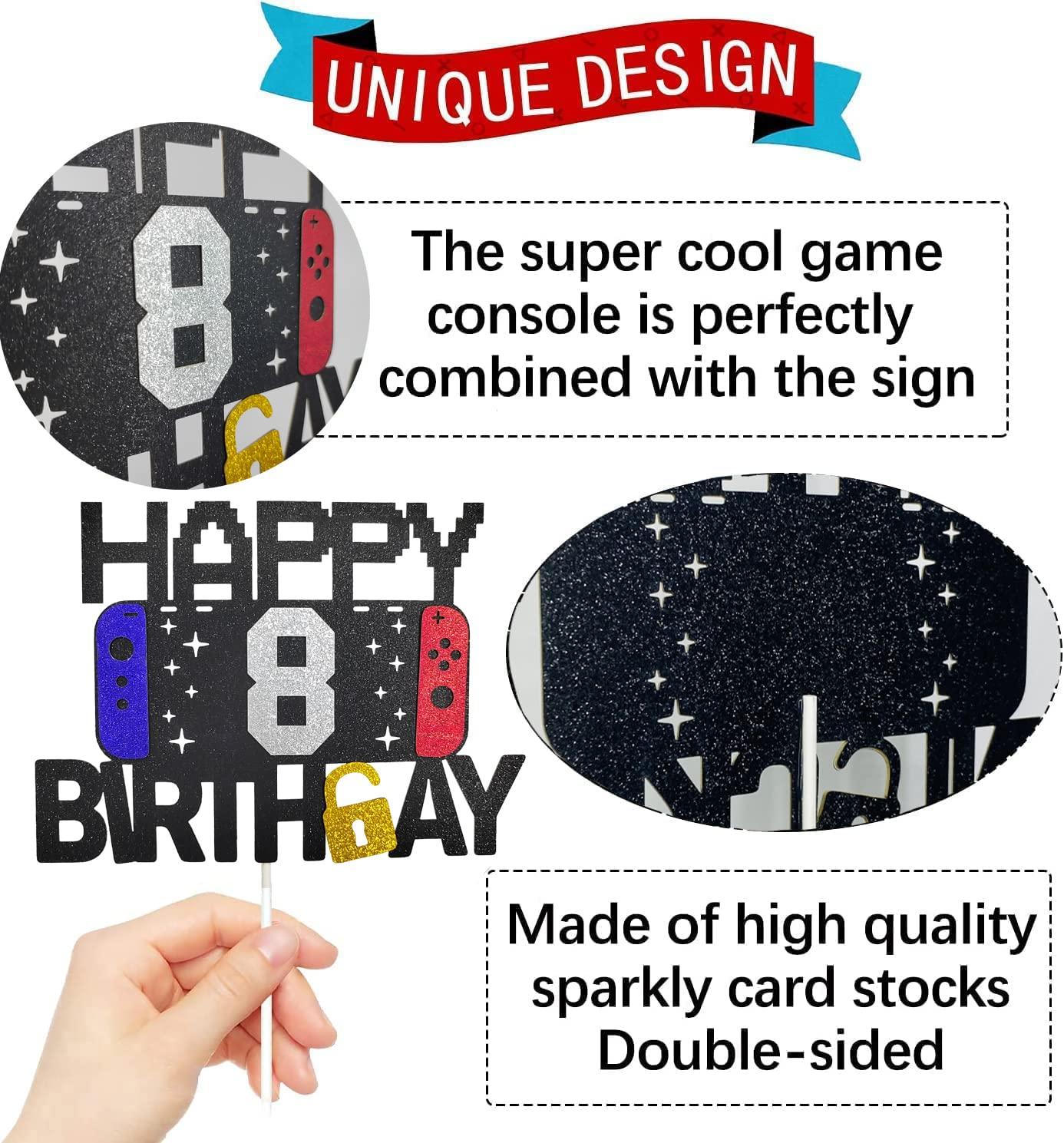 keonsatrz Happy 8th Birthday Video Game Cake Topper for Kids Boys Girls 8-Years-Old Birthday Party Decoration - Level 8th Birthday Cake Topper (happy 8th birthday)