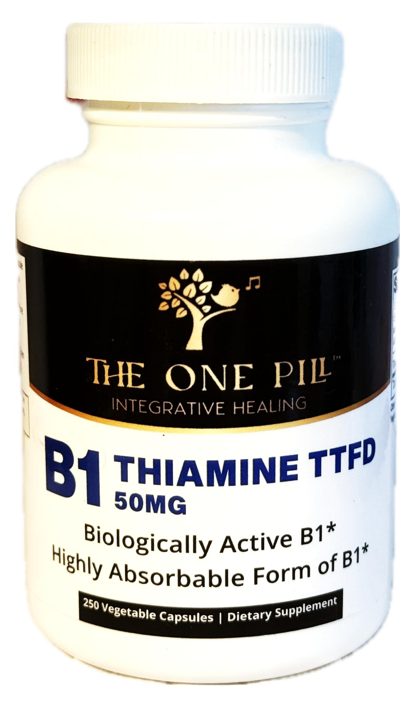 The One Pill Integrative Healing The One Pill Integrative Healing Vitamine B1 Thiamine TTFD, Thiamine Tetrahydrofurfuryl Disulfide, 50mg-250Capsules,Vegan,Non GMO,No Artificial fillers or sterate additives.
