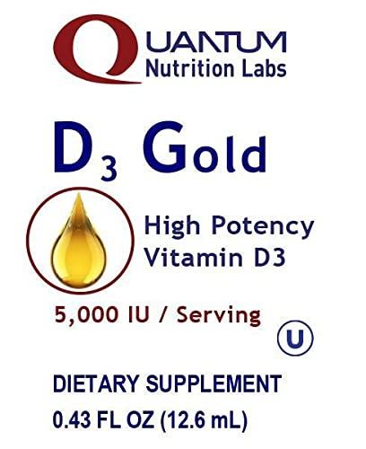 Quantum Nutrition Labs QNL D3 Gold - Vitamin D Liquid Drops - Bone Strength Supplement - Offers Cardiovascular & Immune Support - Premium Health & Wellness Product - 0.43 fl oz (2 Pack)