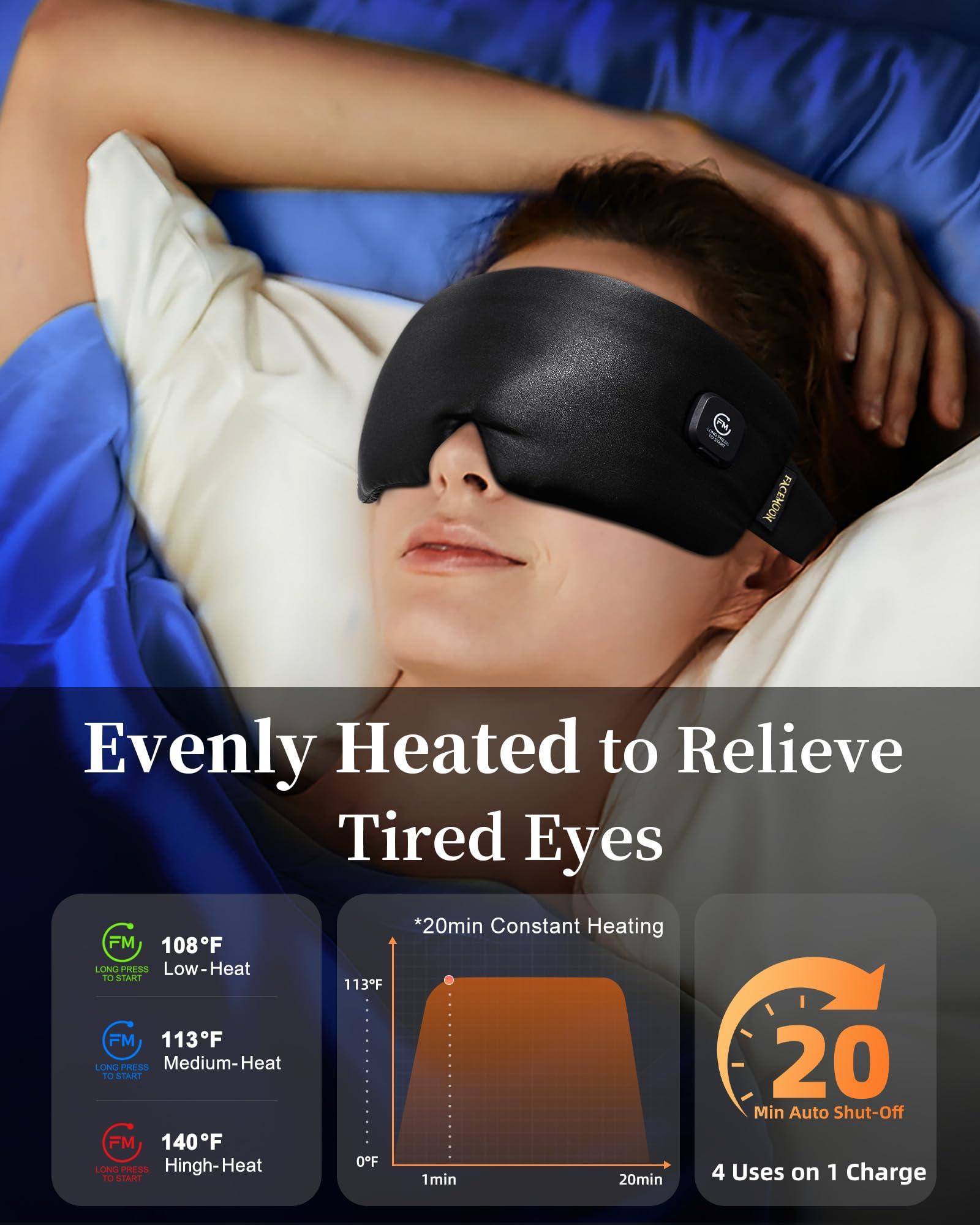 FACEMOON Heated Eye Mask for Dry Eyes - Silk Cordless Warm Eye Compress Moist Heat, FSA HSA Eligible, Eye Heating Pad for Dry Eyes, Stye Treatment, Eye Strain, Travel, Washable, Rechargeable, Black