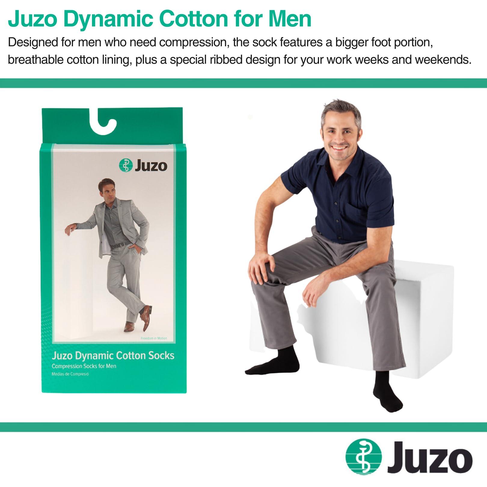 Juzo Juzo Dynamic Cotton 20-30 mmHg Compression Stockings, Ribbed Texture, Knee High, Closed Toe | Compression Socks for Men for Aching or Swollen Legs, Moderate Varicosities | Black, X-Large (V)