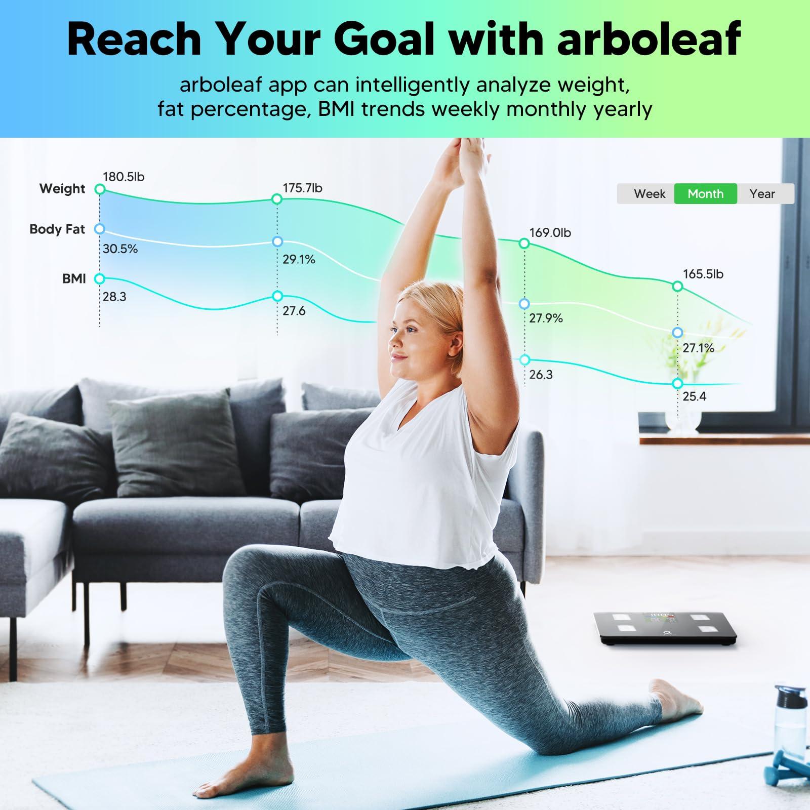 arboleaf arboleaf Scale for Body Weight and Fat, High Accuracy Digital Smart Bathroom Scale, Digital Body Measuring Tape, 60in Body Tape Measure, Bluetooth Measuring Tape for Body Measurements,
