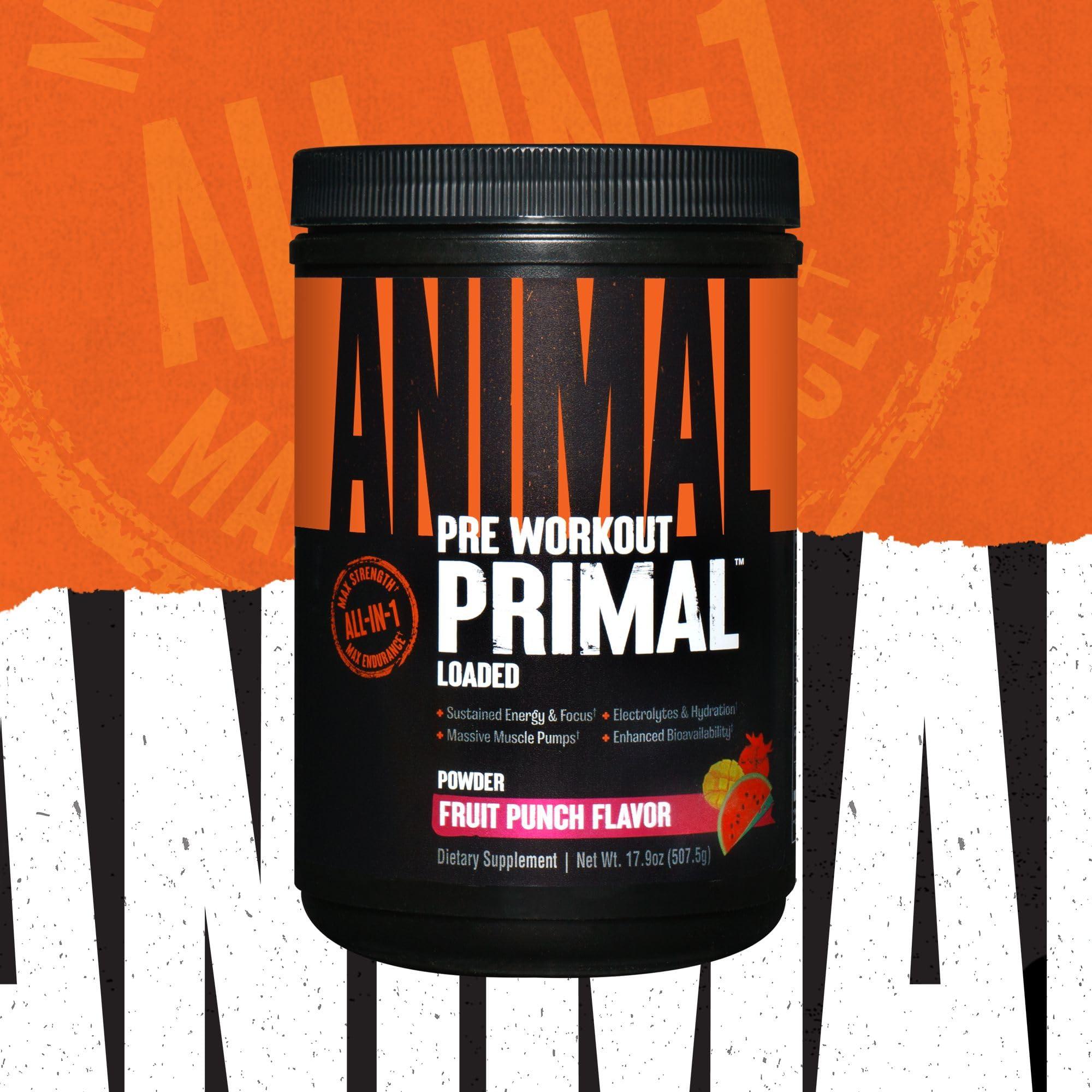 Animal Animal Primal Muscle Hydration + Preworkout Powder Contains Beta Alanine, 3DPump, Caffeine & Electrolytes Improves Energy, Focus, Endurance & Absorption Fruit Punch Flavor, 17.9 oz