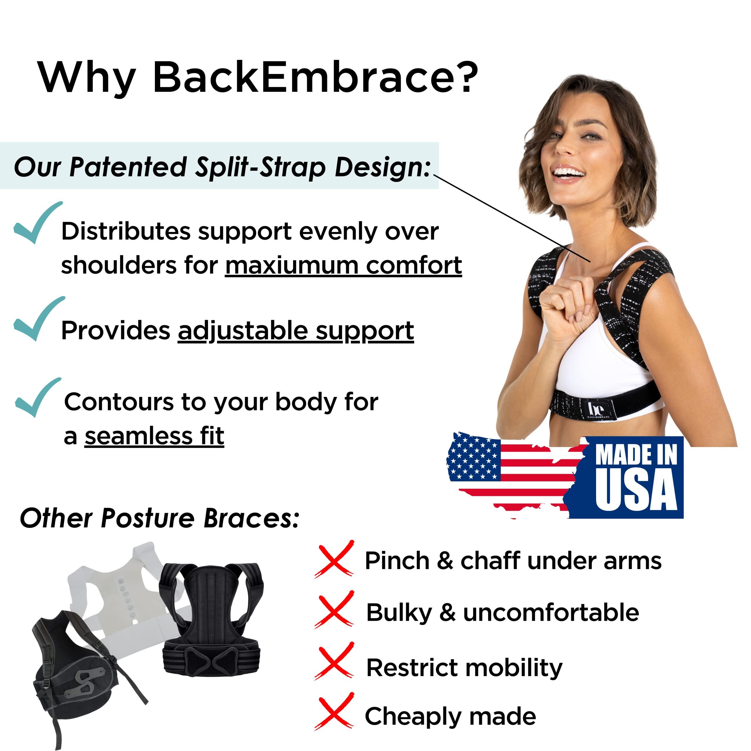 BackEmbrace BackEmbrace Posture Corrector for Women and Men - Made in USA - Slim and Adjustable Shoulder Brace - Back Brace for Back Pain Relief- Black Drizzle Medium