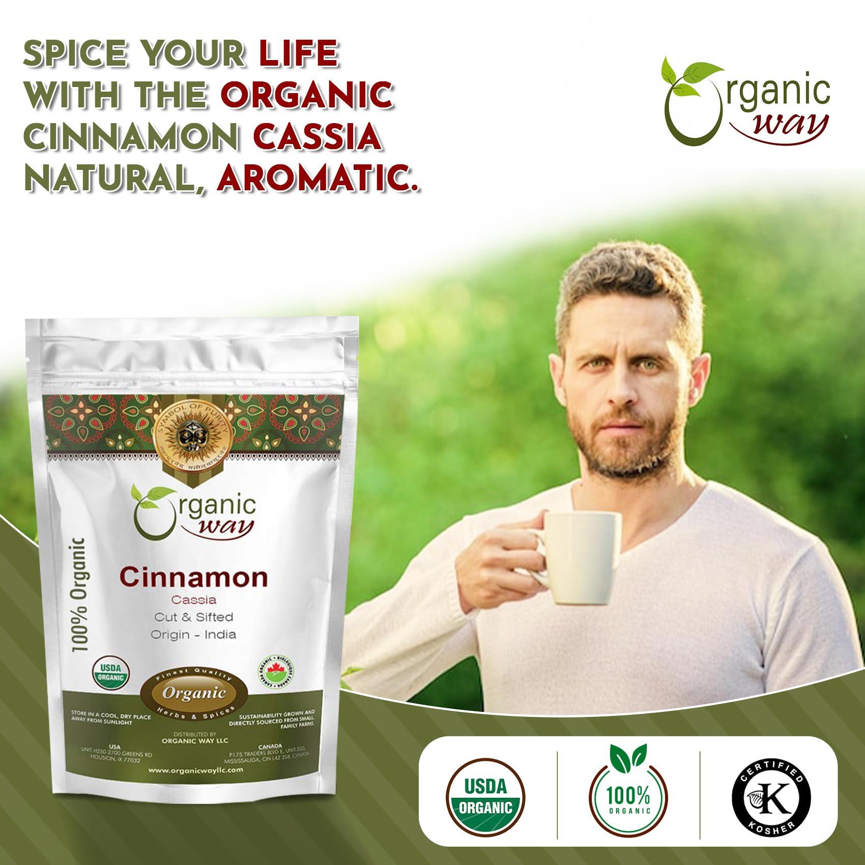 Organic Way Organic Way Premium Cinnamon Cassia Cut & Sifted (Cinnamomum cassia) - Adds Flavour & Aroma | Organic & Kosher Certified | Vegan, Non GMO & Gluten Free | USDA Certified | Origin - India (1LBS / 16OZ)