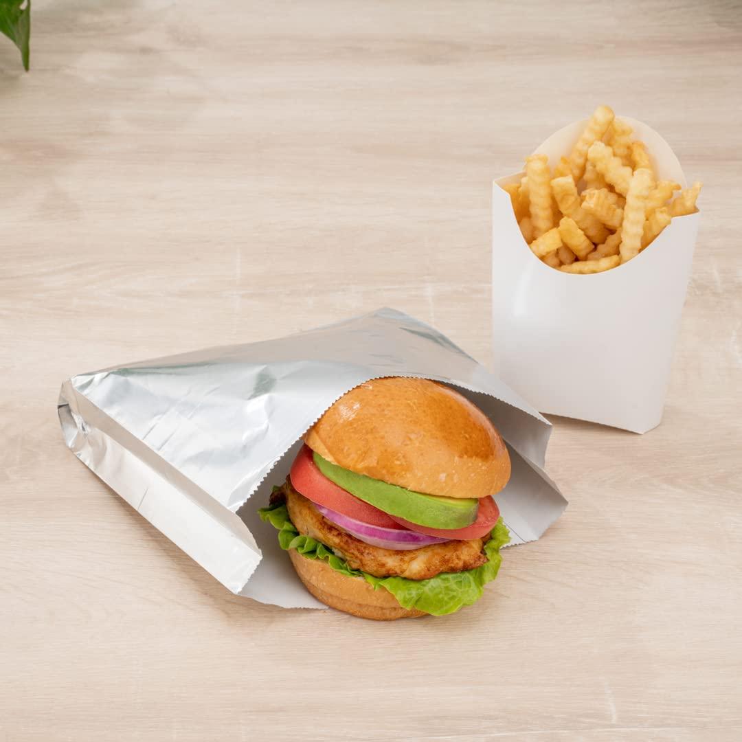Restaurantware Restaurantware Bag Tek 7.9 x 1.7 x 7.9 Inch Foil Lined Bags 100 Greaseproof Foil Food Wrappers - Freezable Non-Vented Silver Foil Paper Hot Sandwich Bags Keeps Food Warm For Hot And Cold Foods