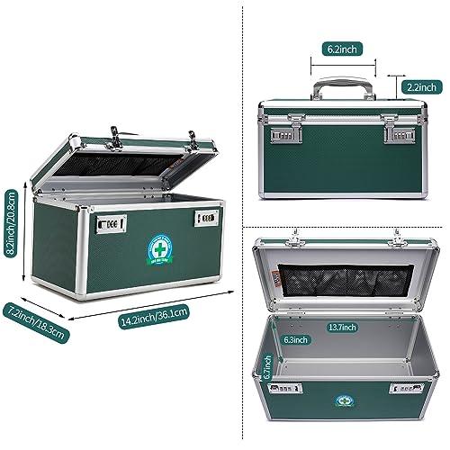 HEWEI WORKS Locking Box with Portable Storage Case, 14.2\'\'x 7.2\'\'x 8.2\'\', Childproof Medicine Organizer with Combination Lock, Lockbox for Money, Documents & Meds Secure Cash, ID Documents (Green/Large)