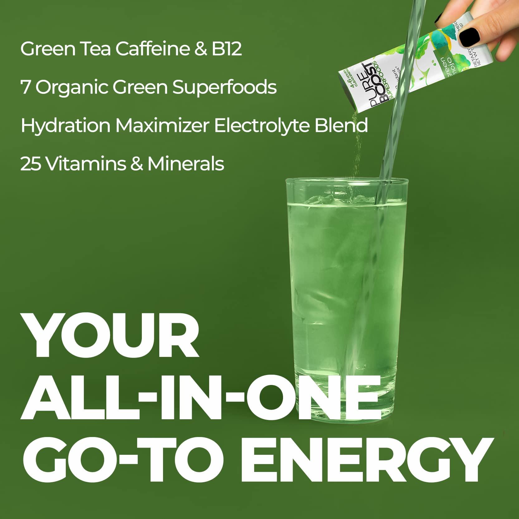Pureboost Pureboost Clean Energy and Superfoods Bundle. 60 Stick Packs. B12, Vitamin C and more. Fruity Combo Pack + Green Mojo includes 7 Organic Supergreens.