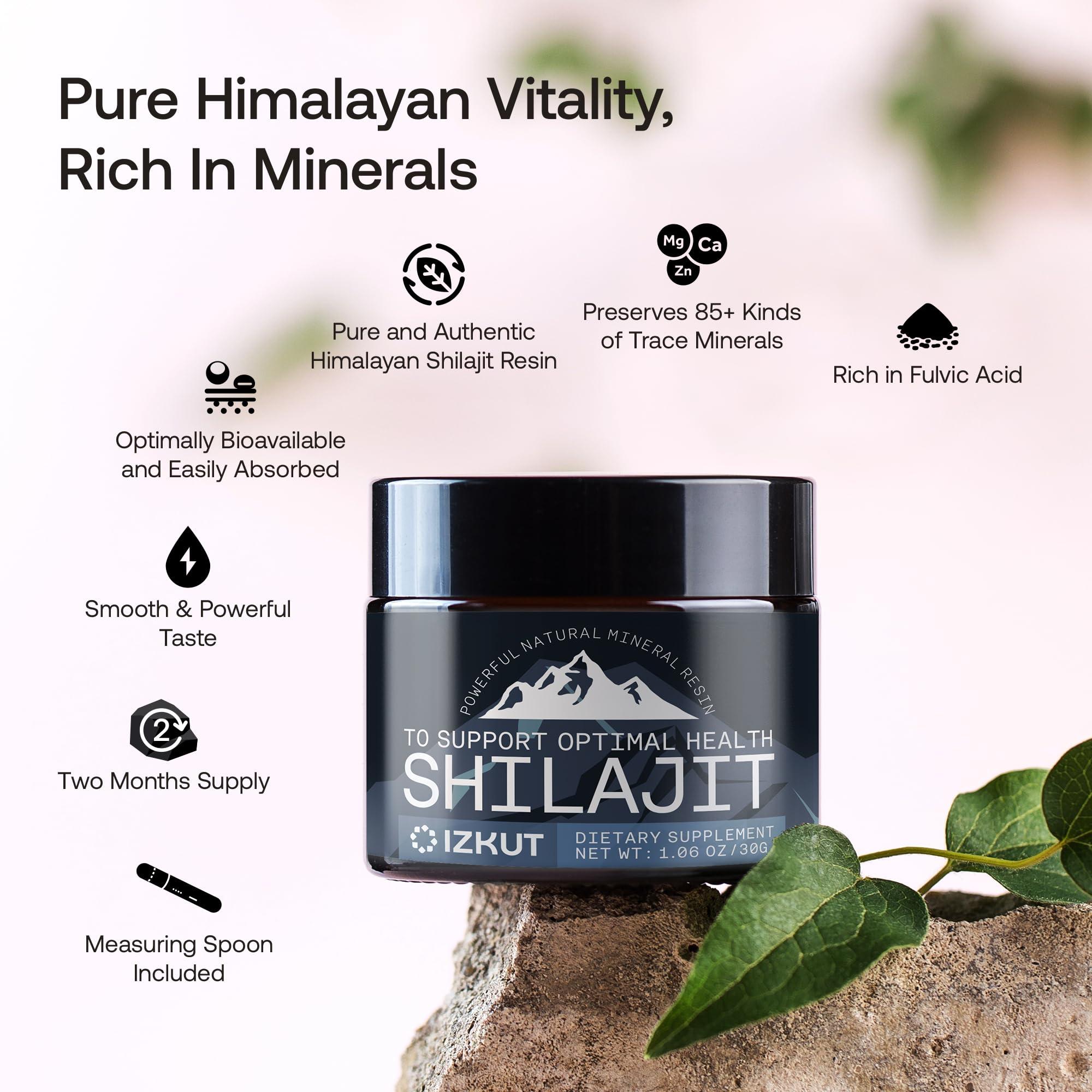 IZKUT Shilajit Pure Himalayan Organic: Shilajit Resin - Shilajit for Men and Women - Pure Shilajit with Trace Minerals & Fulvic Acid - for Energy, Strength & Immunity (30 G)