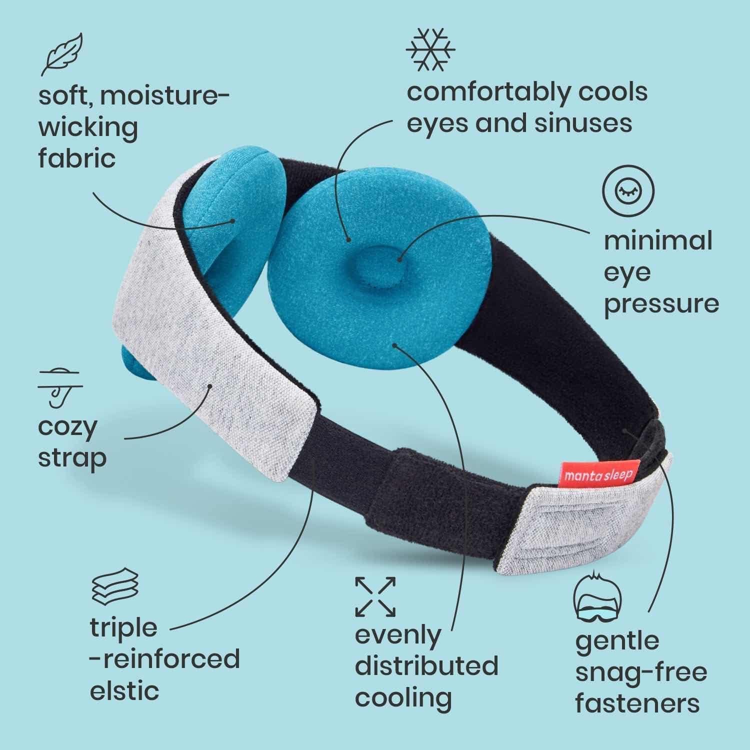 Manta Sleep Manta Cool Sleep Mask - Blackout Cooling Eye Mask with Zero Eye Pressure, Ceramic Cooling Beads Sleeping Mask for Migraine Headaches, Sleeping, Allergies, Puffy Eyes & Sinus Relief