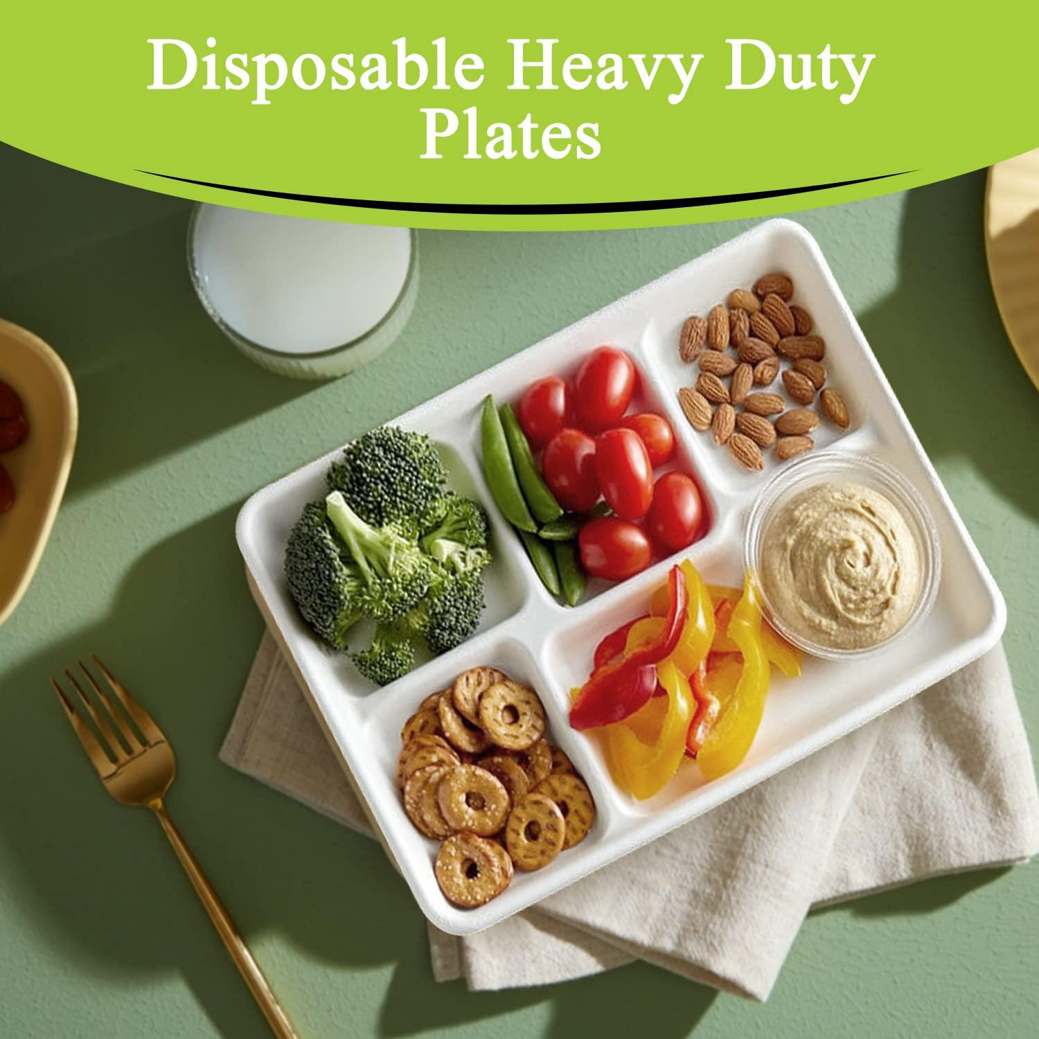 Three Leaf Three Leaf 5 COMPARTMENT BAGASSE (SCHOOL) TRAY 150 Ct. Heavy-Duty- Super Strong- Natural- Eco-Friendly Disposable Bagasse Plates, 100% Biodegradable 5 Compartment meal Plates