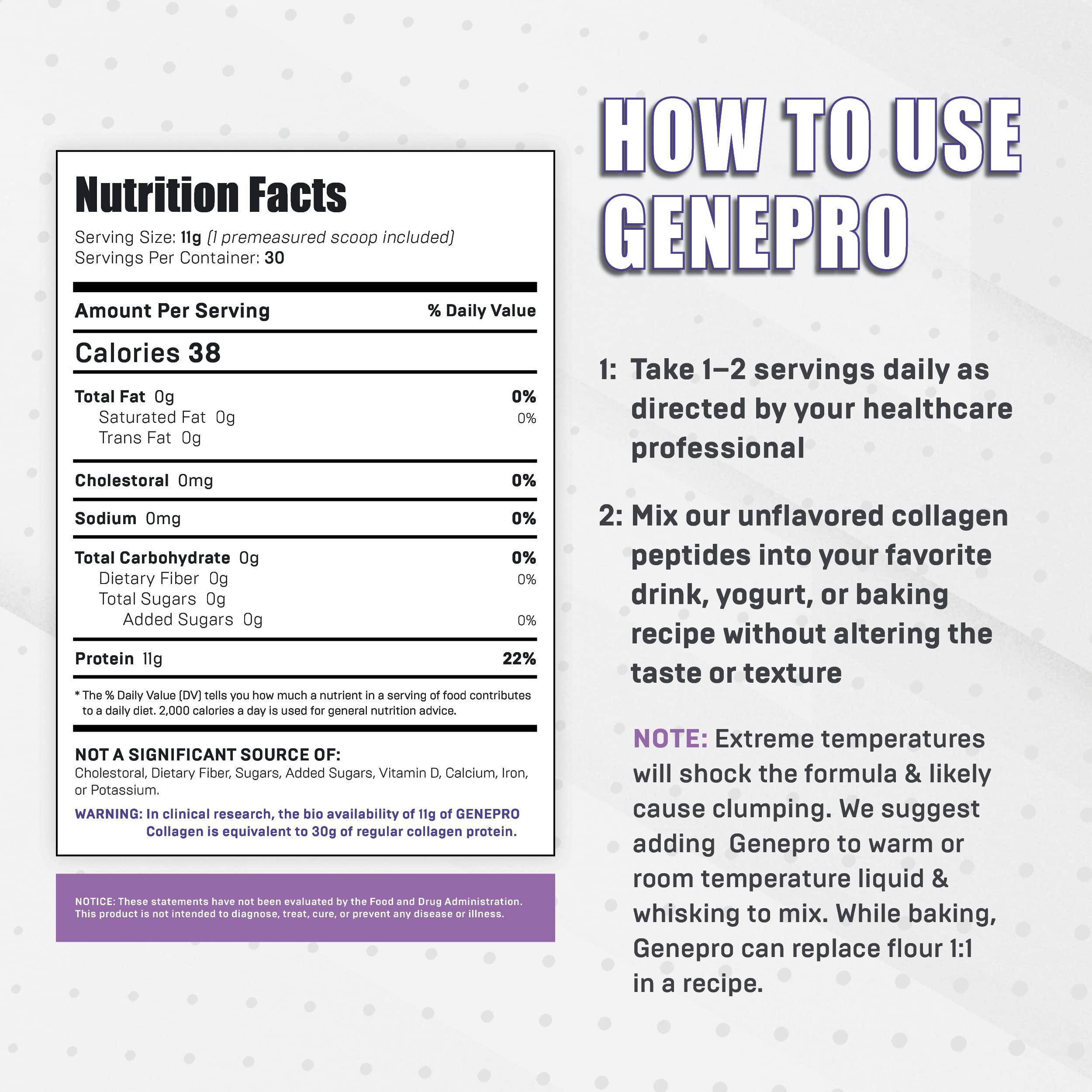 Genepro Gen. 3 The Protein Solution Musclegen Research Genepro Unflavored Protein Powder with Collagen Peptides - Lactose-Free, Gluten-Free Protein Supplement Shake for Hair, Skin and Nails (30 Servings)