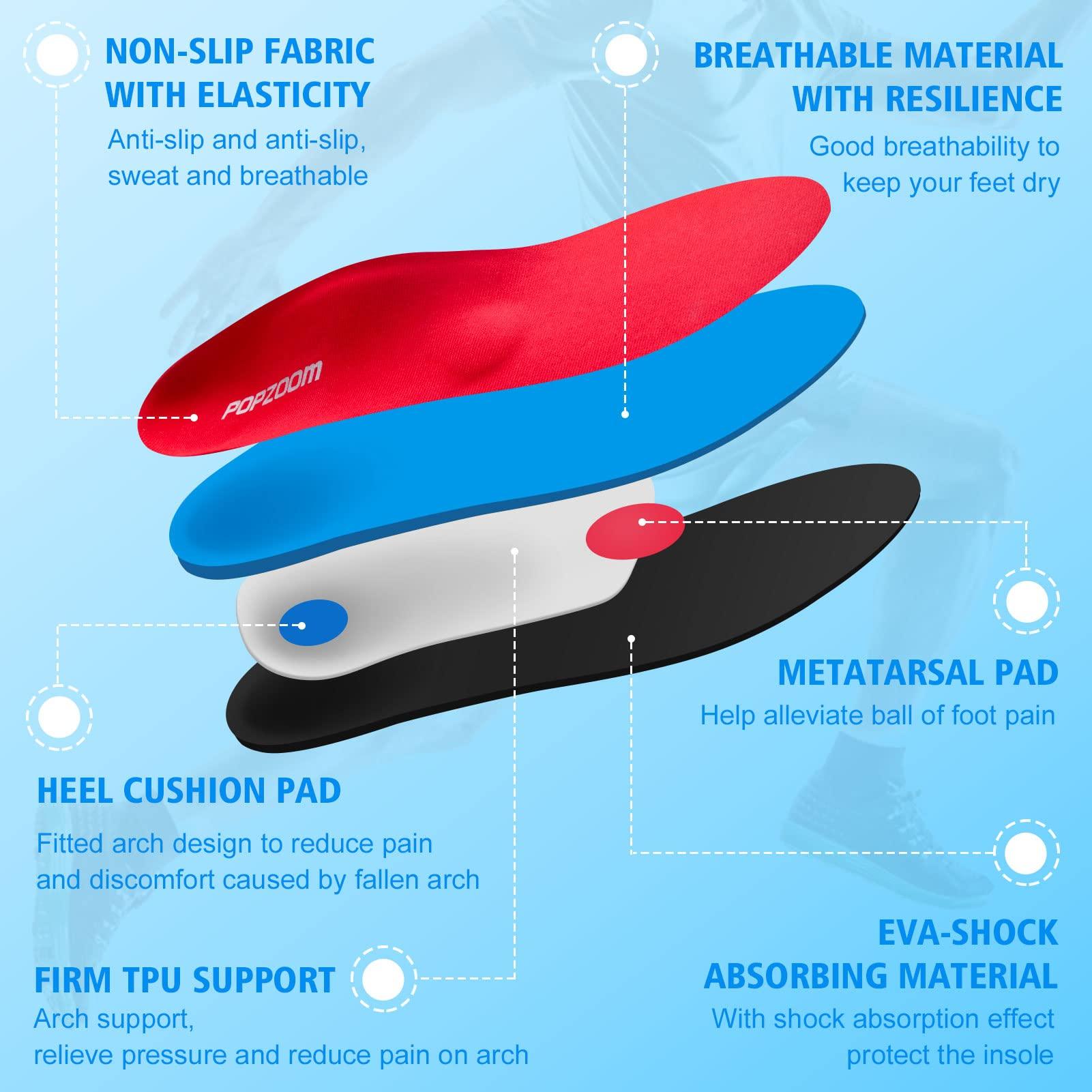 Popzoom Popzoom Arch Support Flat Feet Insoles - Orthotic Shoe Inserts, 3cm, Red, Unisex