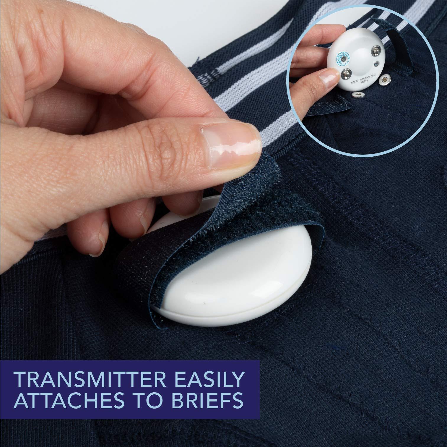 dry defender Rodger Wireless Bedwetting Alarm Kit - Bed Wetting System for Kids - Two Moisture Sensing Briefs, Waterproof Bed Pad, Guide Book, Free Mobile App - Child, Navy, Medium