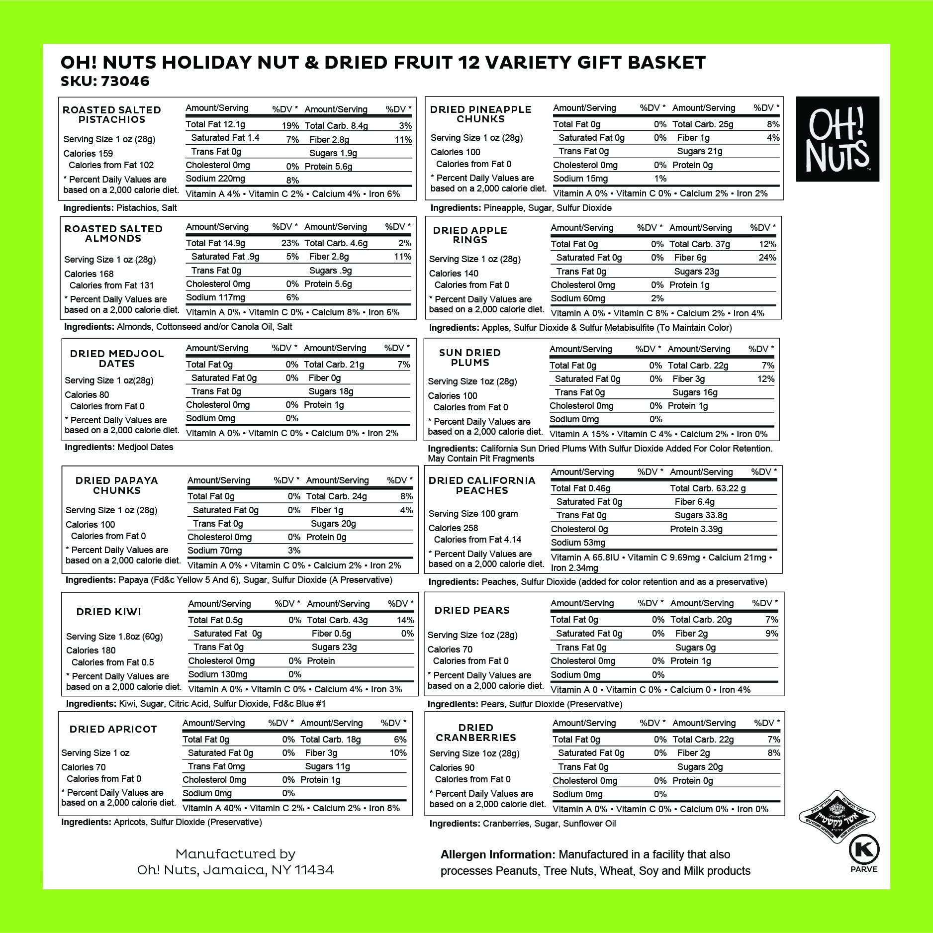 Oh! Nuts Dried Fruit and Nuts Gift Basket Assorted Holiday Snack Box - Birthday, Anniversary, Corporate Treat Box for Women, Men - by Oh Nuts